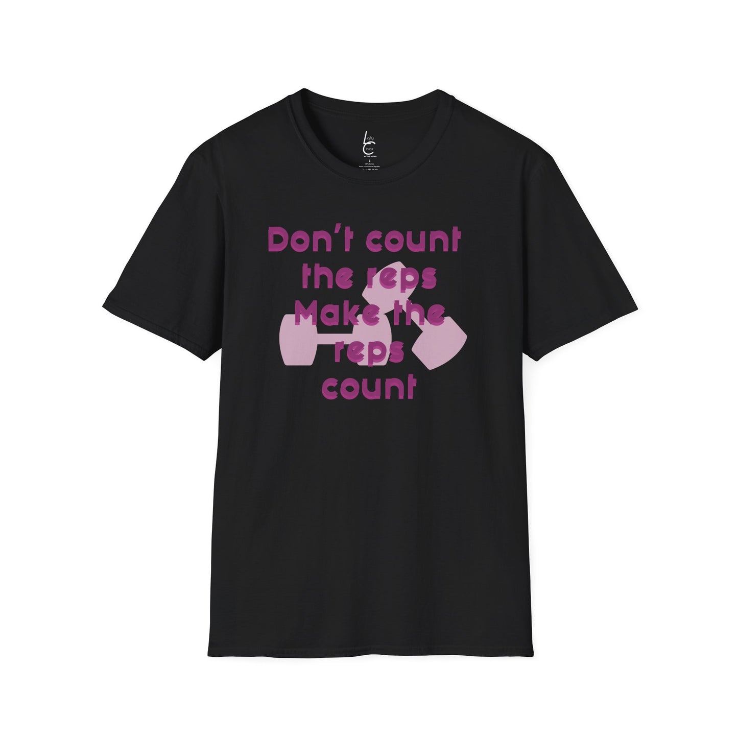 Graphic T-Shirt 'Don't count the reps Make the reps count' in Pink Weights