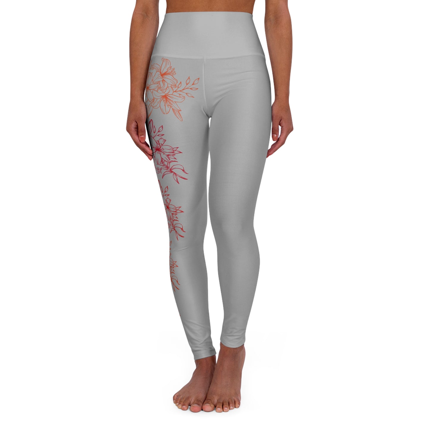High Waisted Workout leggings Leggings for Woman Workout Gear Compressing Leggings Colorful Leggings Yoga Leggings with Red Flowers on Gray