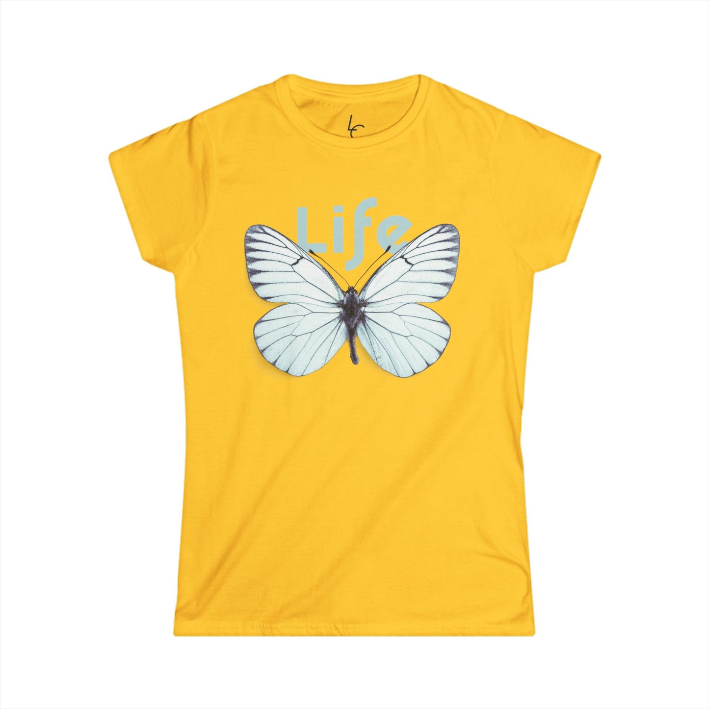 Comfort Fit Tee Garden Design White Butterfly Cotton Tee Fitted T-shirt Soft Tee Woman's T-shirt