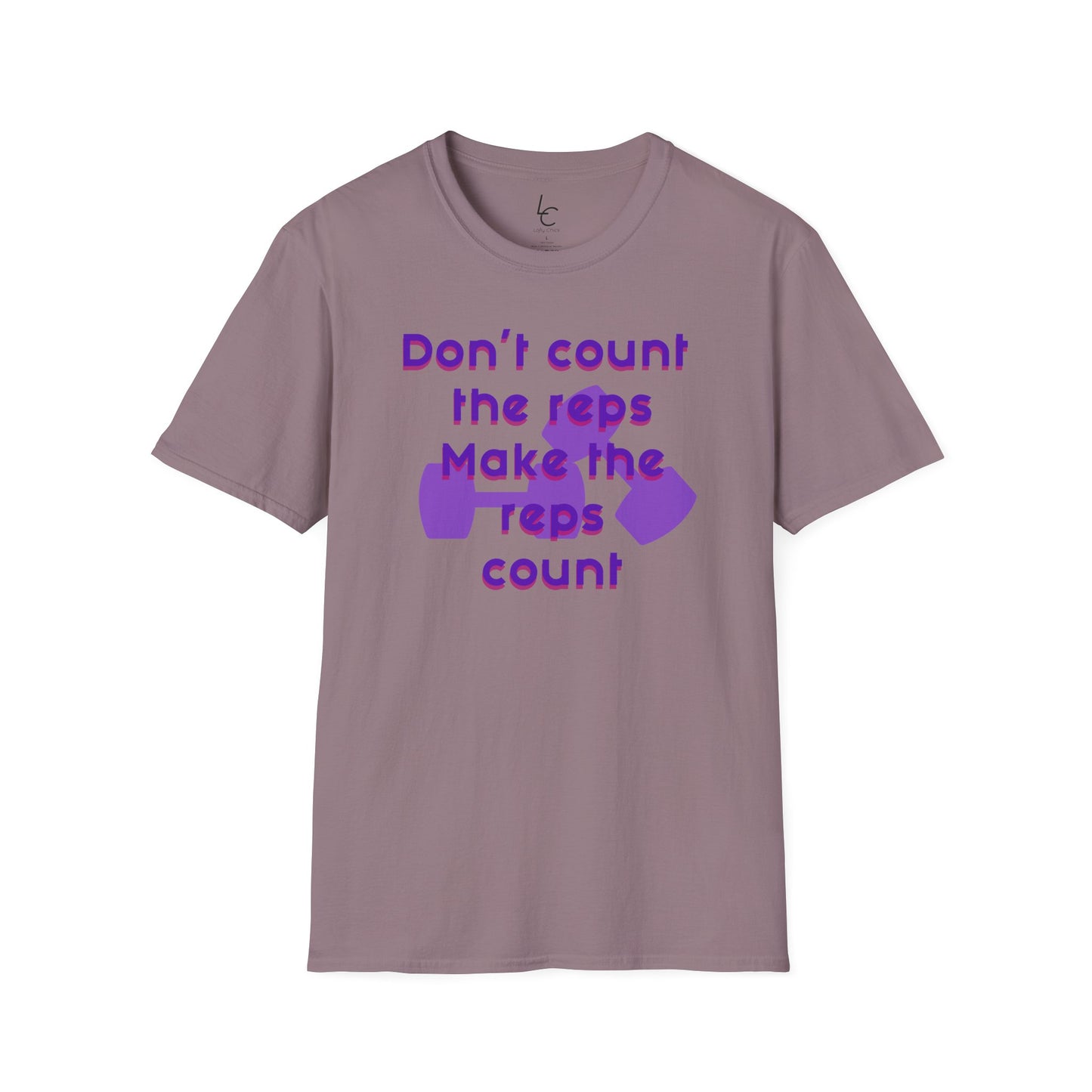 Graphic T-Shirt 'Don't count the reps Make the reps count' in Purple Weights