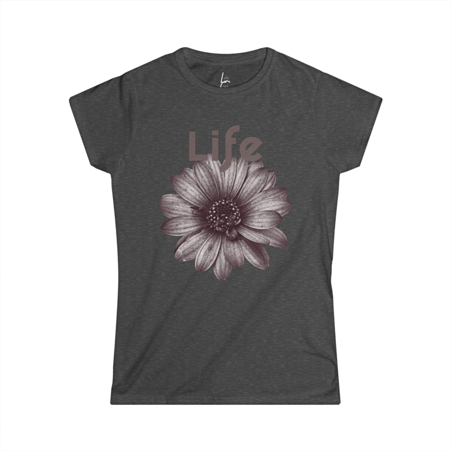 Comfort Fit Tee Garden Design Black and White Flower Cotton Tee Fitted T-shirt Soft Tee Woman's T-shirt
