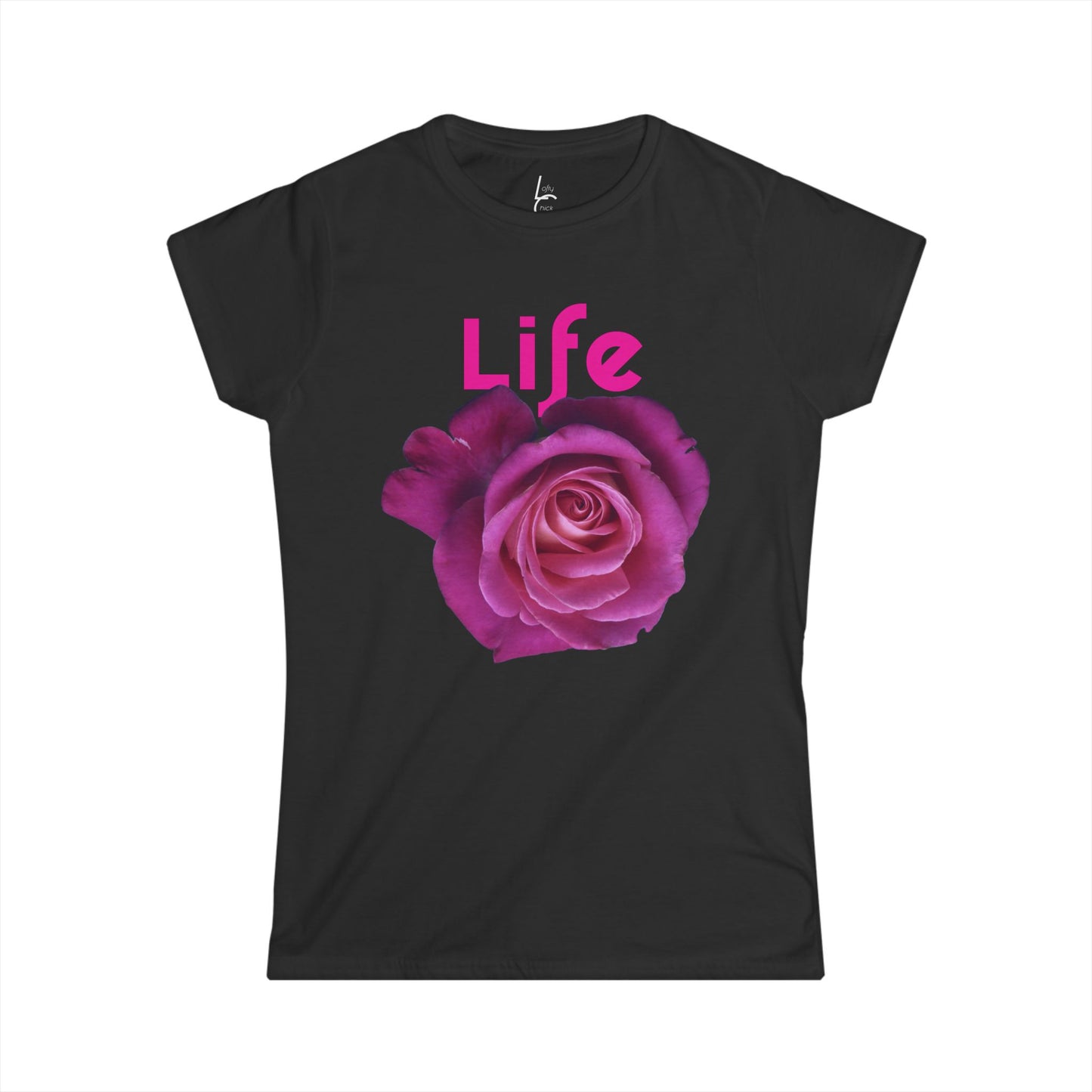 Comfort Fit Tee 'Life' Garden Design Pink Rose Cotton Tee Fitted T-shirt Soft Tee Woman's T-shirt