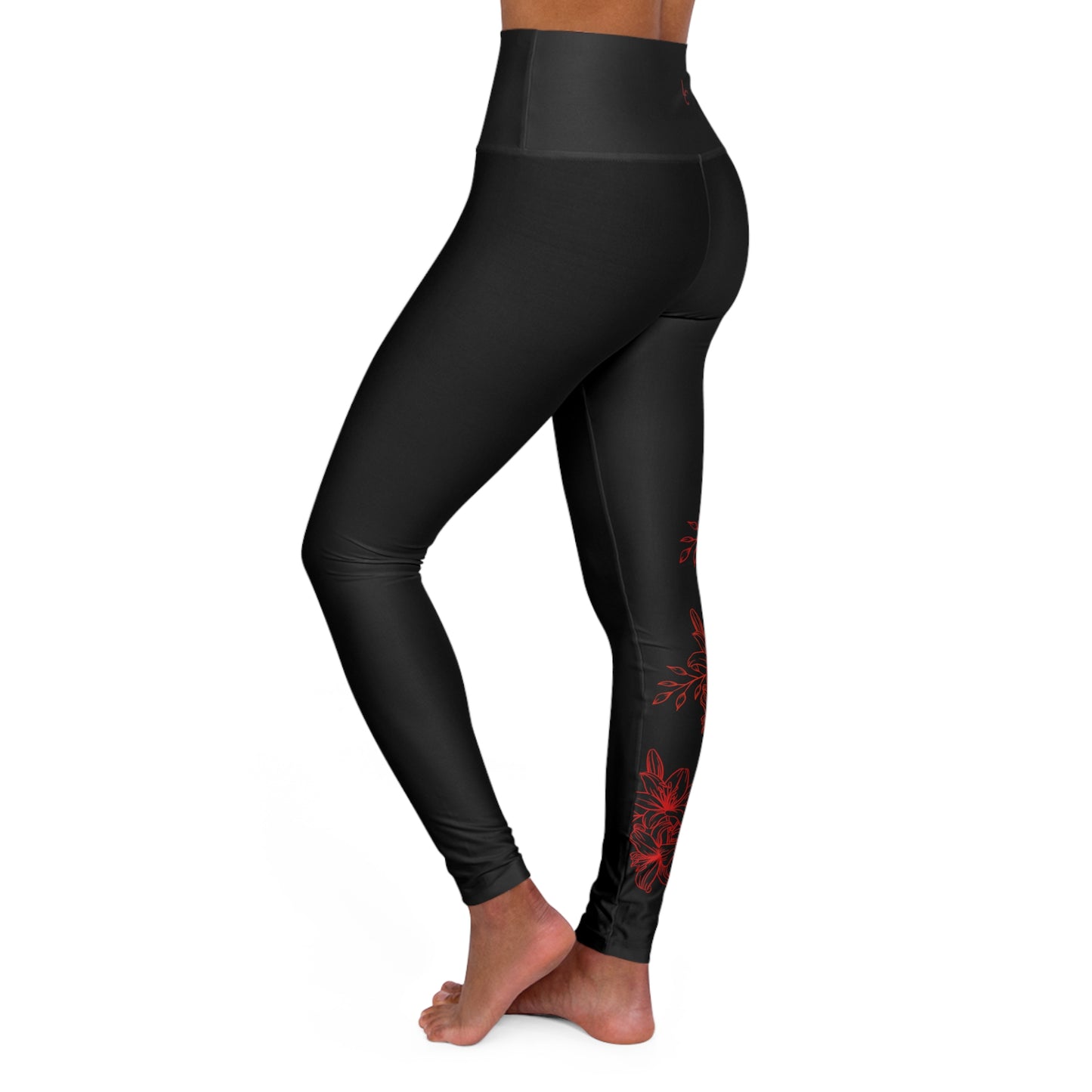 High Waisted Workout Leggings for Woman Red Flowers/Black