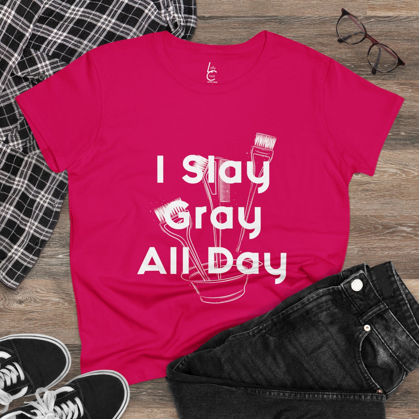 Cotton Graphic Tee For Hairstylist I Slay Gray All Day Cotton Tee White Text Tee Shirt Cotton Tee Gift For Hairstyist Fashion Tee