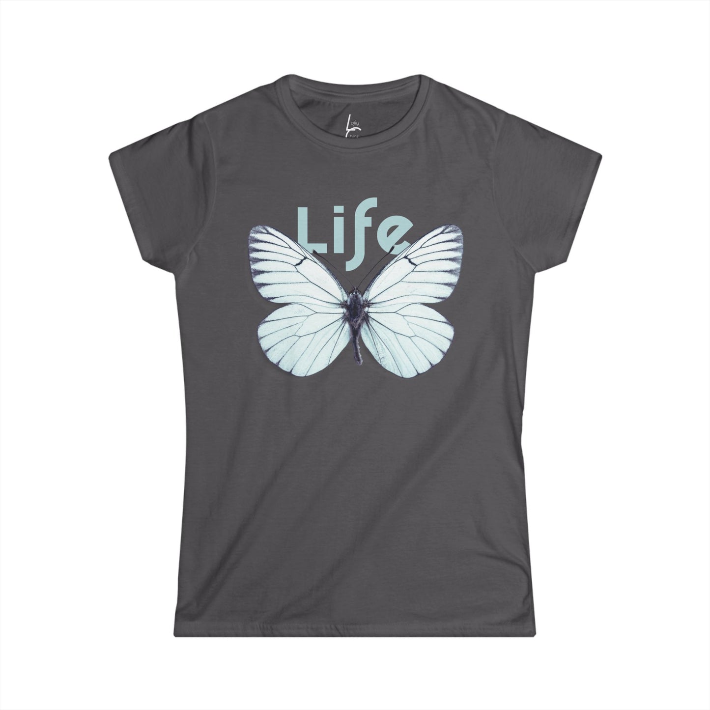 Comfort Fit Tee Garden Design White Butterfly Cotton Tee Fitted T-shirt Soft Tee Woman's T-shirt