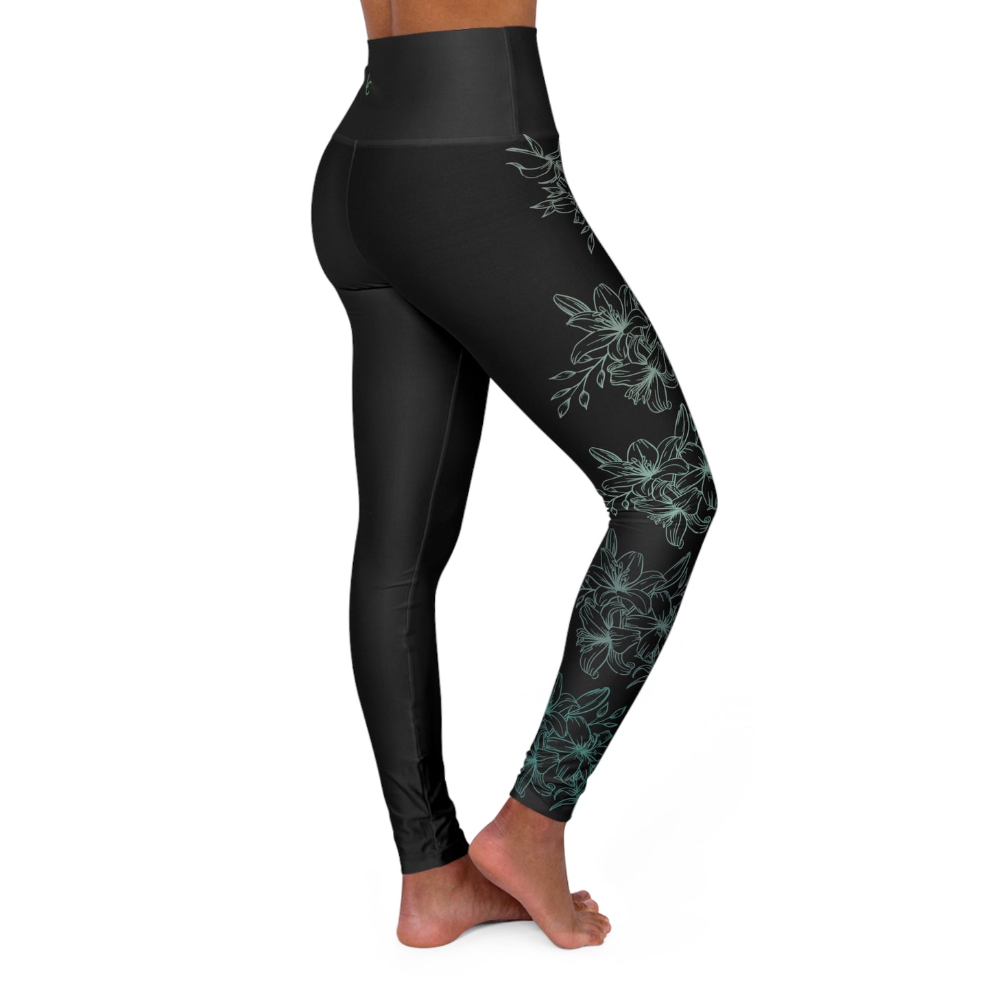 High Waisted Workout leggings Leggings for Woman Green Flowers/Black