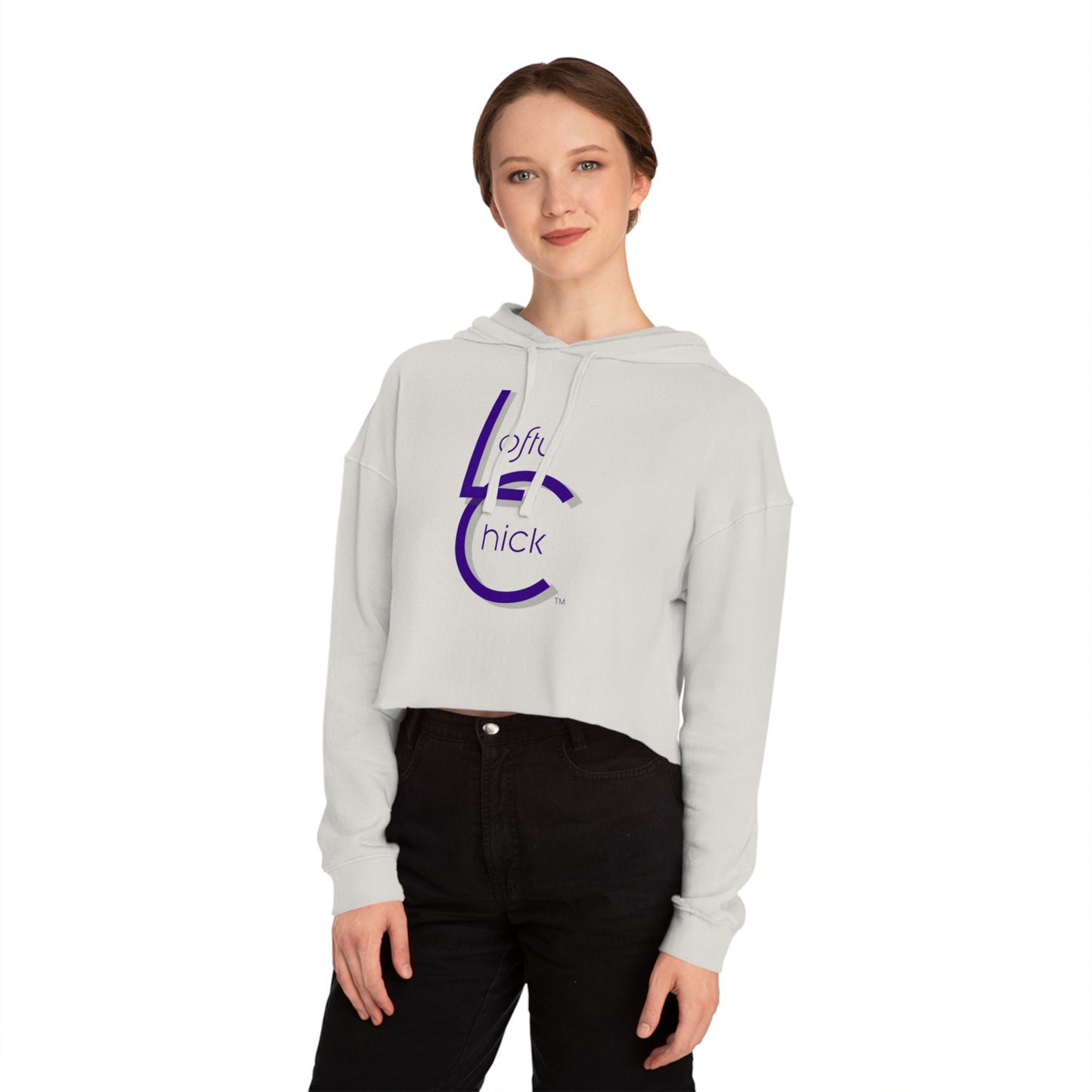 Cropped Hooded Sweatshirt With Lofty Chick Logo on Front Cropped Hoodie Active Wear Purple