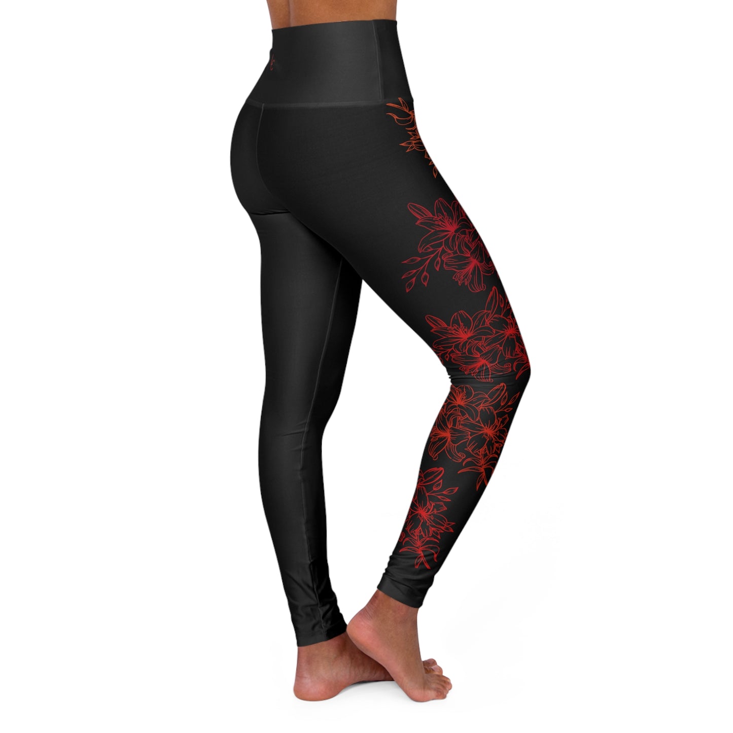 High Waisted Workout Leggings for Woman Red Flowers/Black