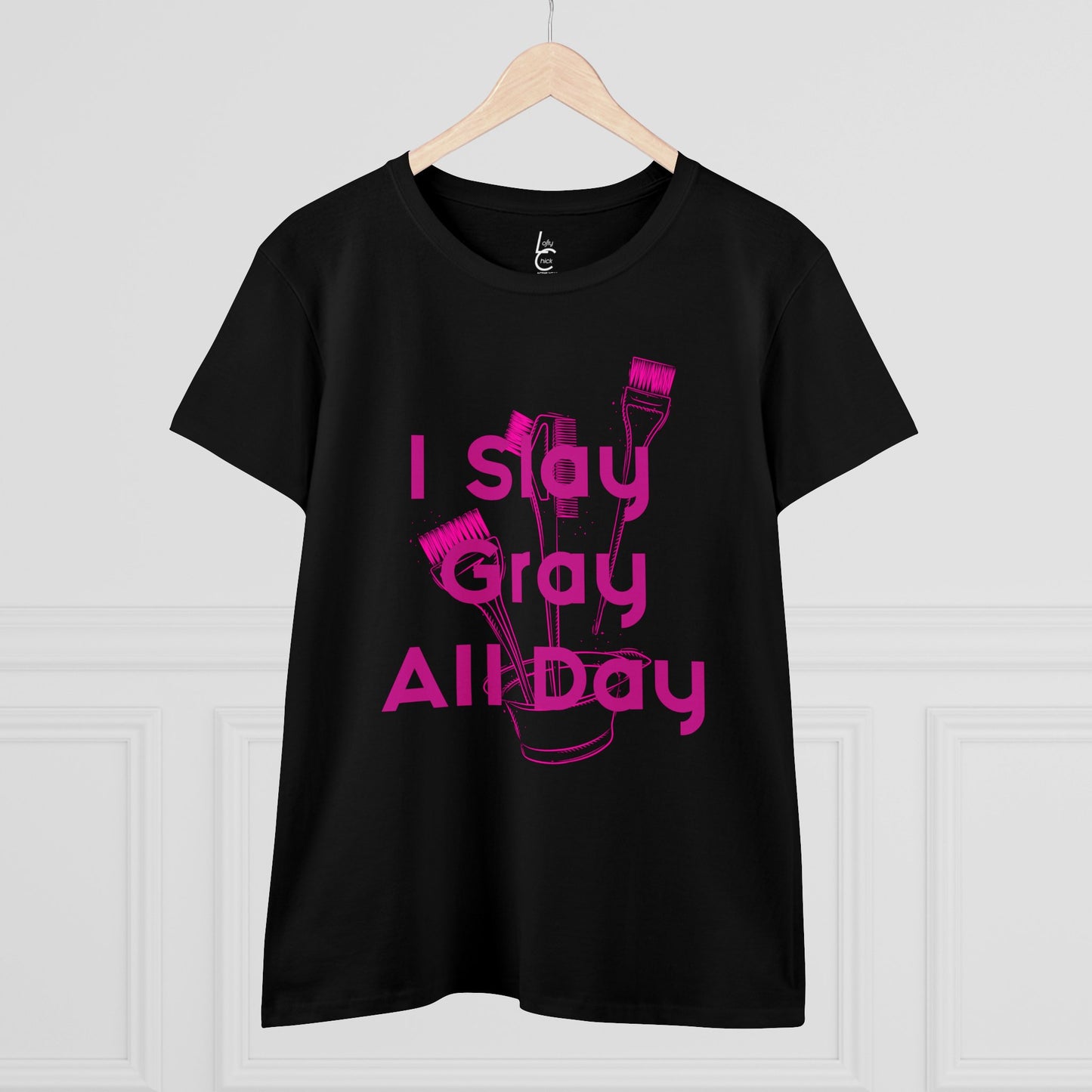 Cotton Graphic Tee for Hairstylist I Slay Gray All Day Cotton Tee Pink Text Tee Shirt Cotton Tee