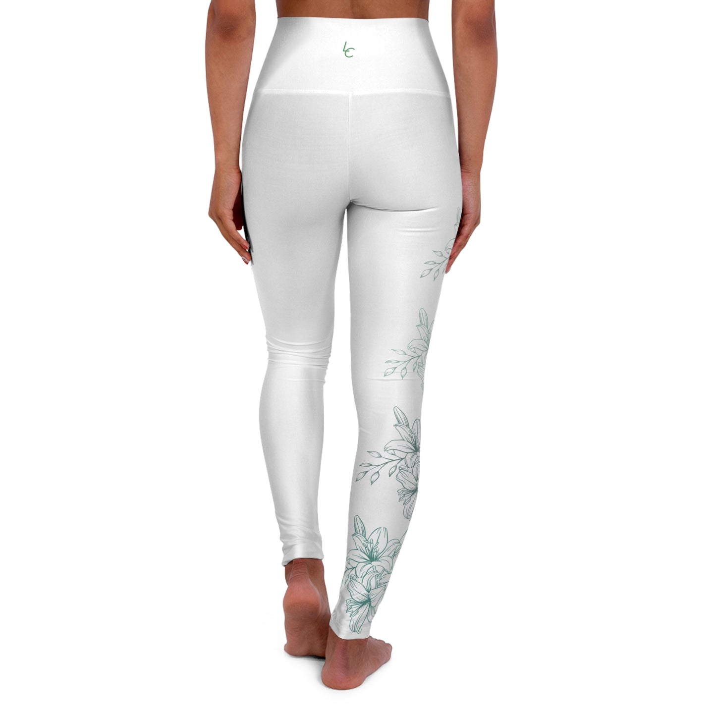 High Waisted Workout leggings Leggings for Woman Workout Gear Compressing Leggings Colorful Leggings Yoga Leggings with Green Flowers/White