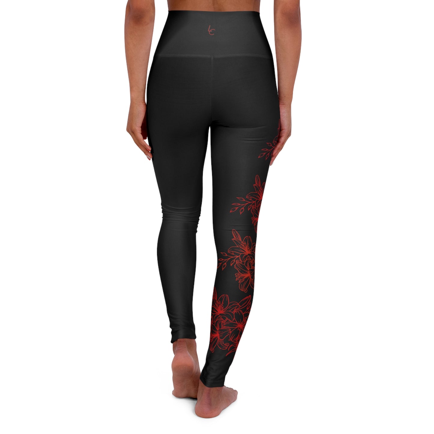 High Waisted Workout Leggings for Woman Red Flowers/Black