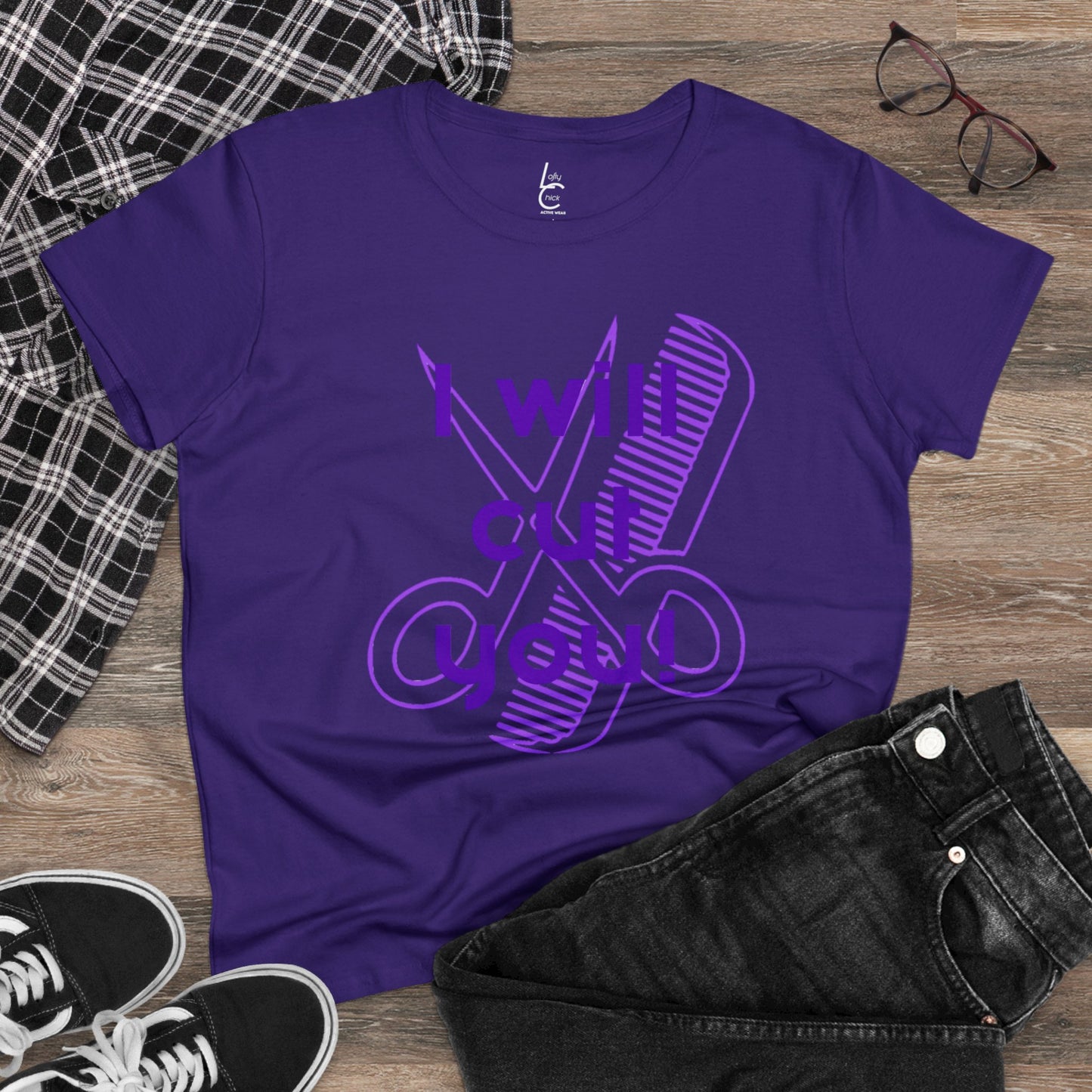 Comfy Cotton Graphic Tee For Hairstylist I Will Cut You Cotton Tee PurpleText Tee Shirt Cotton Tee Cotton T-shirt