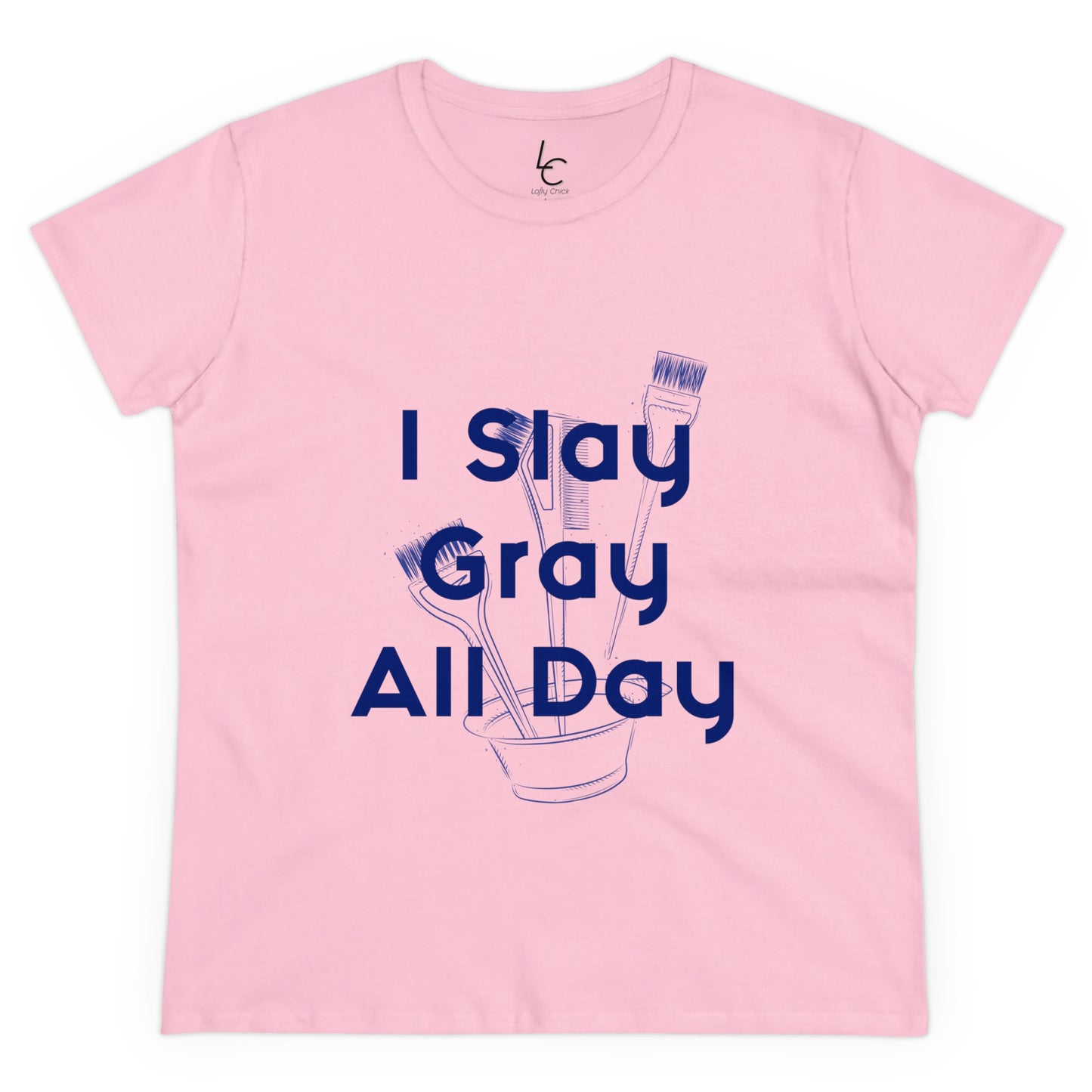 Cotton Graphic Tee for Hairstylist I Slay Gray All Day Cotton Tee Blue Text Tee Shirt Cotton Tee