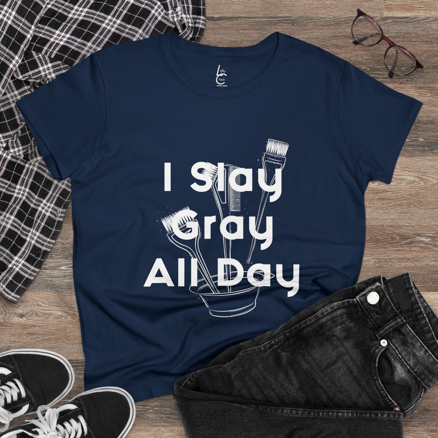 Cotton Graphic Tee For Hairstylist I Slay Gray All Day Cotton Tee White Text Tee Shirt Cotton Tee Gift For Hairstyist Fashion Tee
