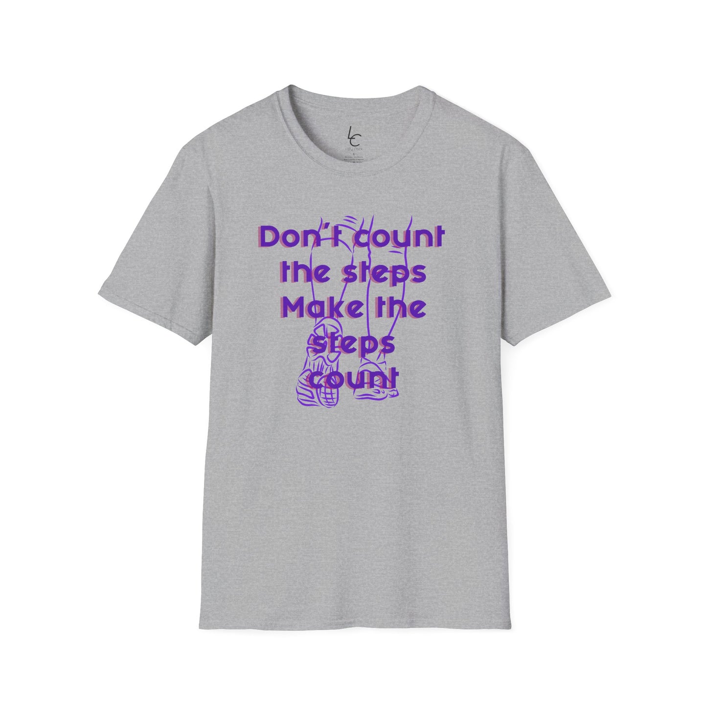 Graphic T-Shirt 'Don't count the steps Make the steps count' in Purple Sneakers