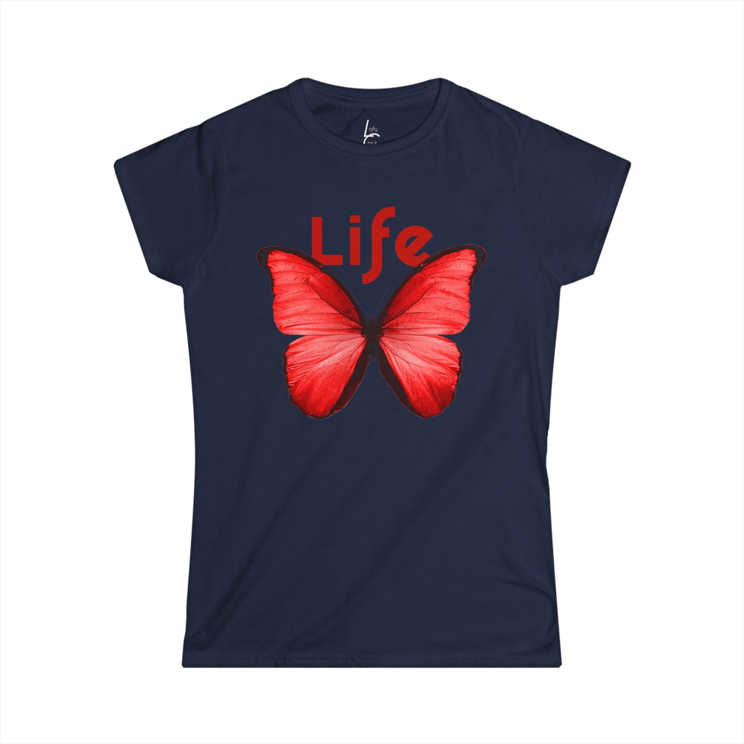 Comfort Fit Tee Garden Design Red Butterfly Cotton Tee Fitted T-shirt Soft Tee Woman's T-shirt