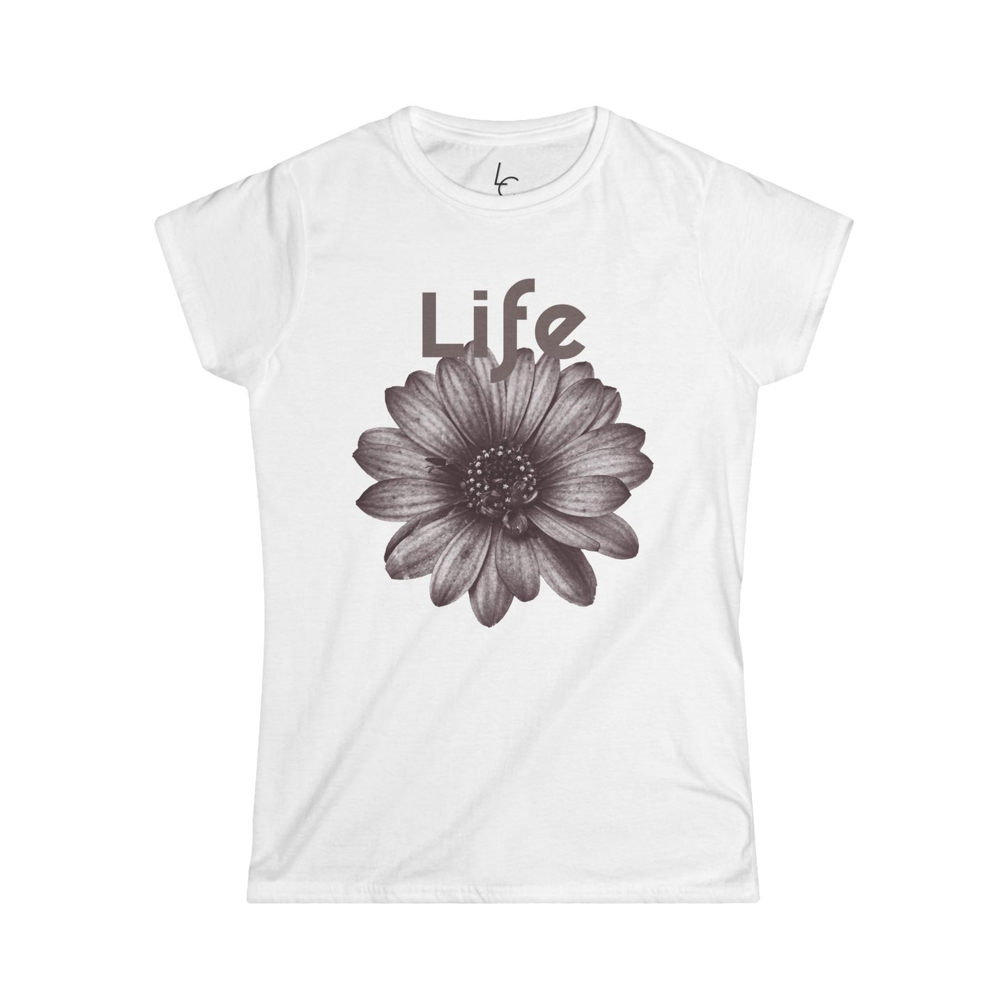 Comfort Fit Tee Garden Design Black and White Flower Cotton Tee Fitted T-shirt Soft Tee Woman's T-shirt