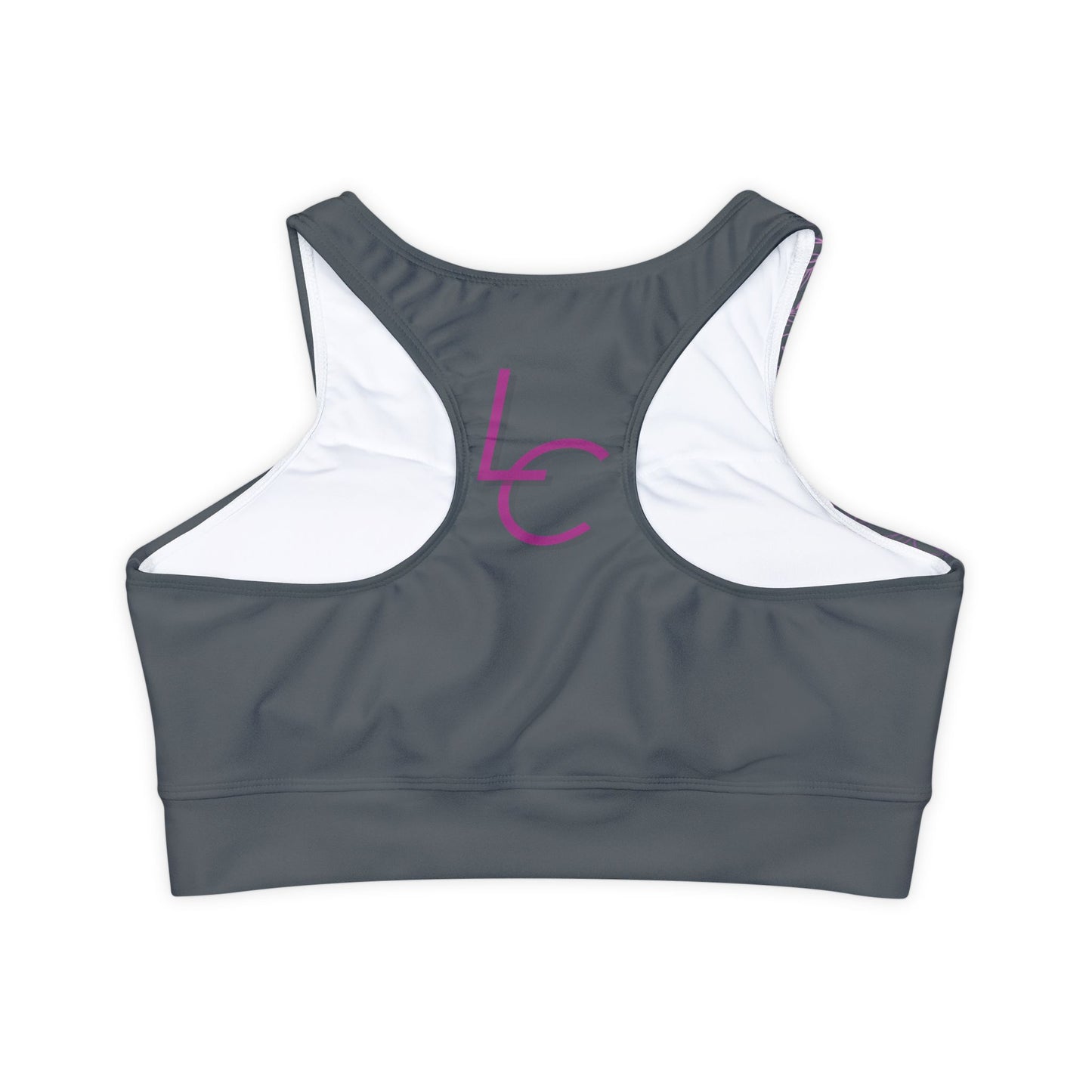 Sports Bra Fully Lined Padded Sports Bra for Woman Support Bra Pink Flower/Gray