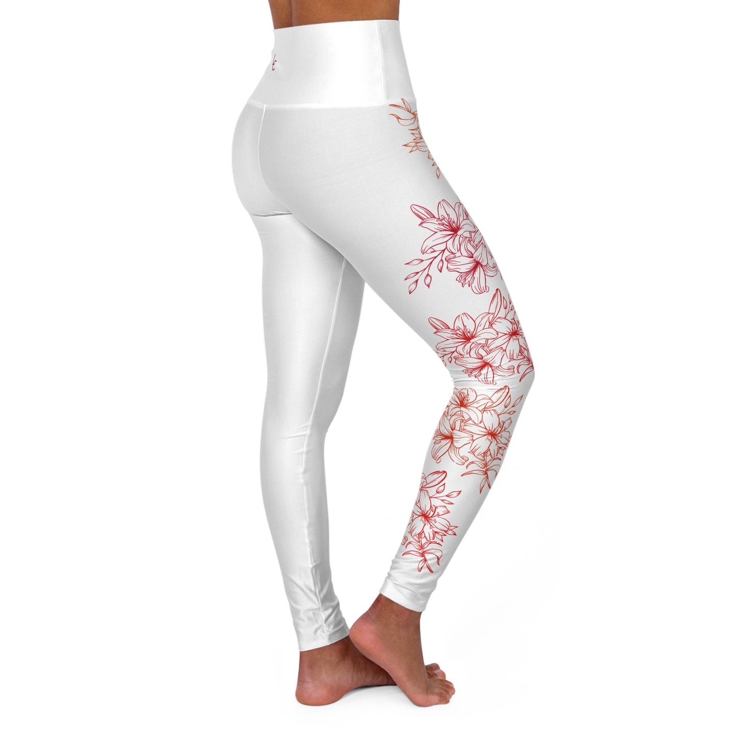 High Waisted Workout leggings Leggings for Woman Workout Gear Compressing Leggings Colorful Leggings Yoga Leggings with Red Flowers on White