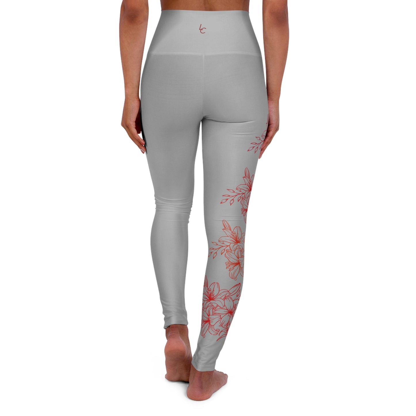 High Waisted Workout leggings Leggings for Woman Workout Gear Compressing Leggings Colorful Leggings Yoga Leggings with Red Flowers on Gray