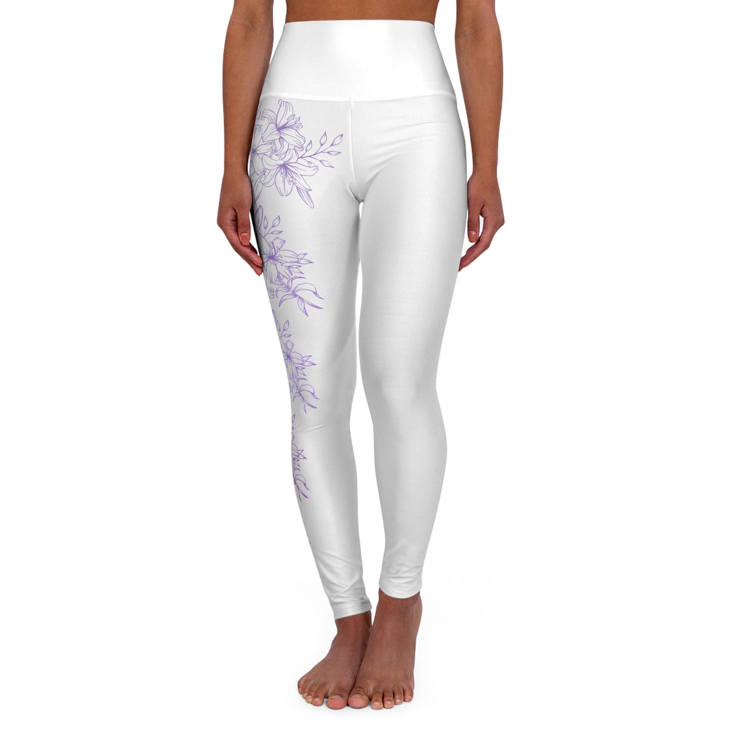 High Waisted Workout Leggings for Woman Workout Gear Yoga Gear Active Wear Colorful Leggings Yoga Leggings with Purple Flowers on White
