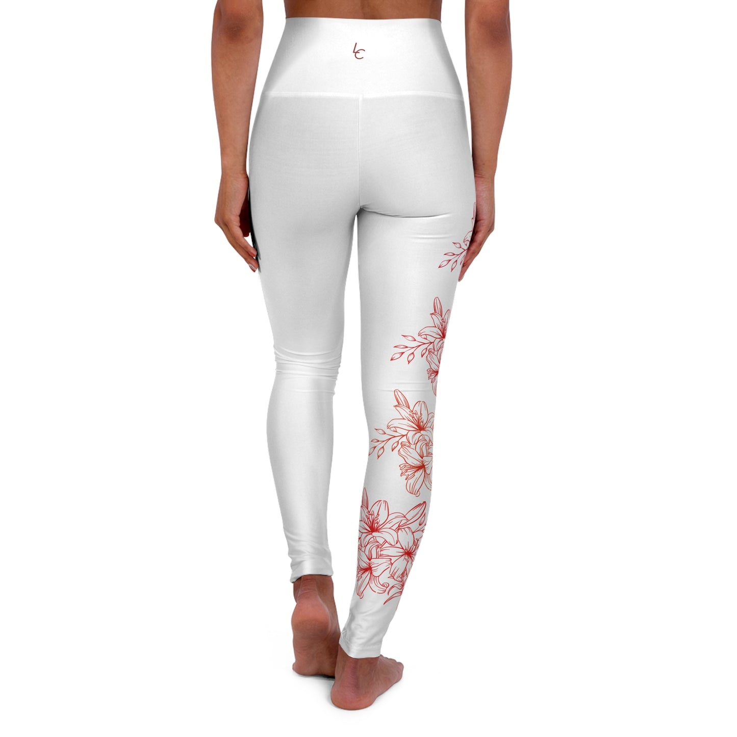 High Waisted Workout leggings Leggings for Woman Workout Gear Compressing Leggings Colorful Leggings Yoga Leggings with Red Flowers on White