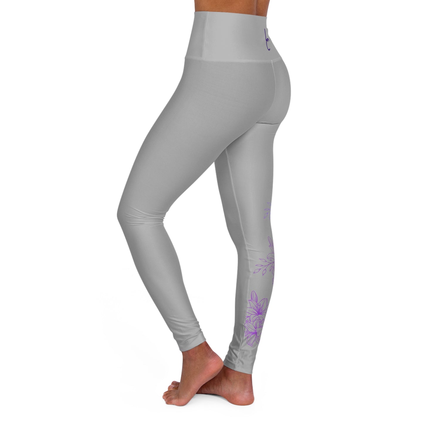 High Waisted Workout leggings Leggings for Woman Workout Gear Colorful Leggings Yoga Leggings with Purple Flowers on Gray