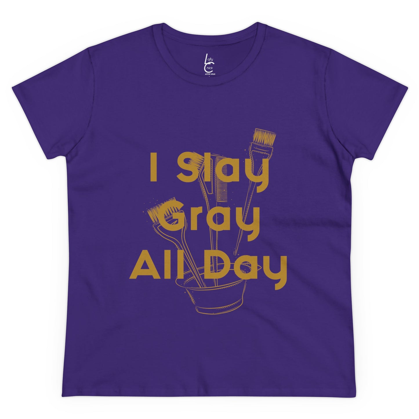 Cotton Graphic Tee I Slay Gray All Day For Hairstylist Cotton Tee Gold Text Tee Shirt Cotton Tee