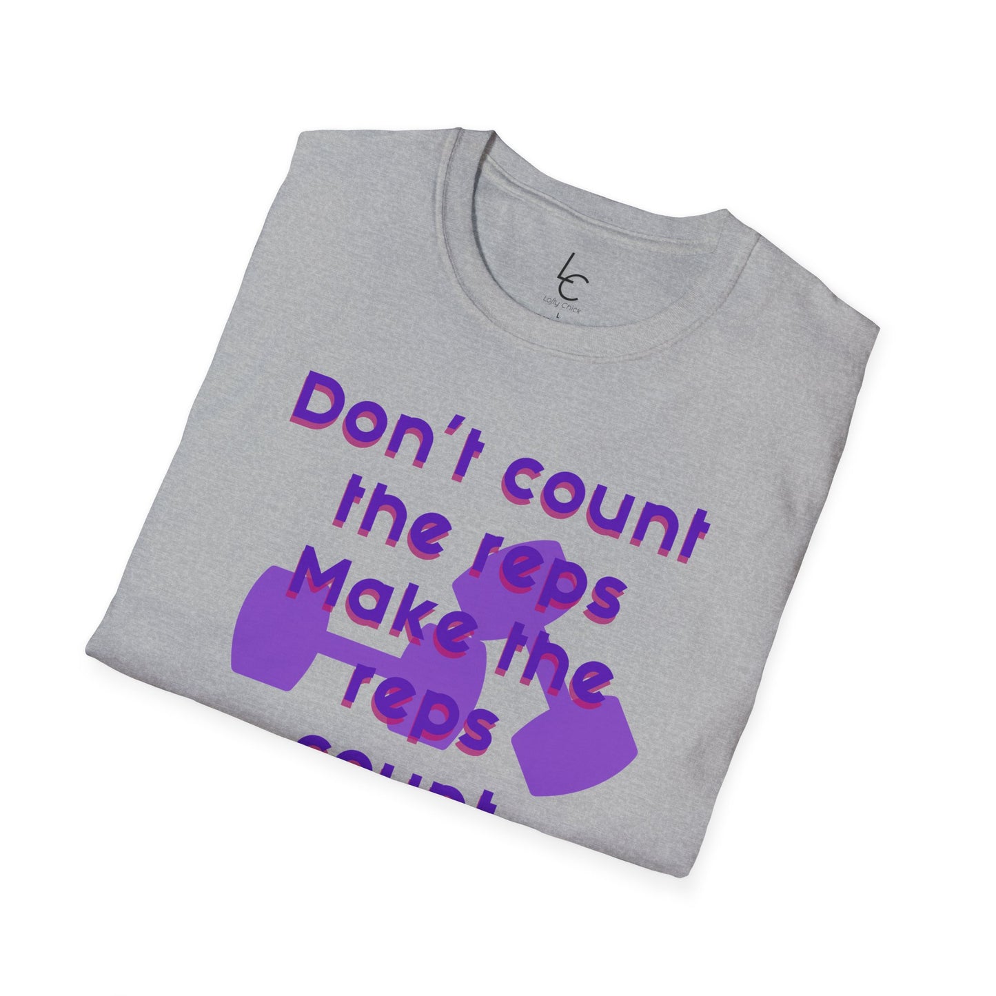 Graphic T-Shirt 'Don't count the reps Make the reps count' in Purple Weights