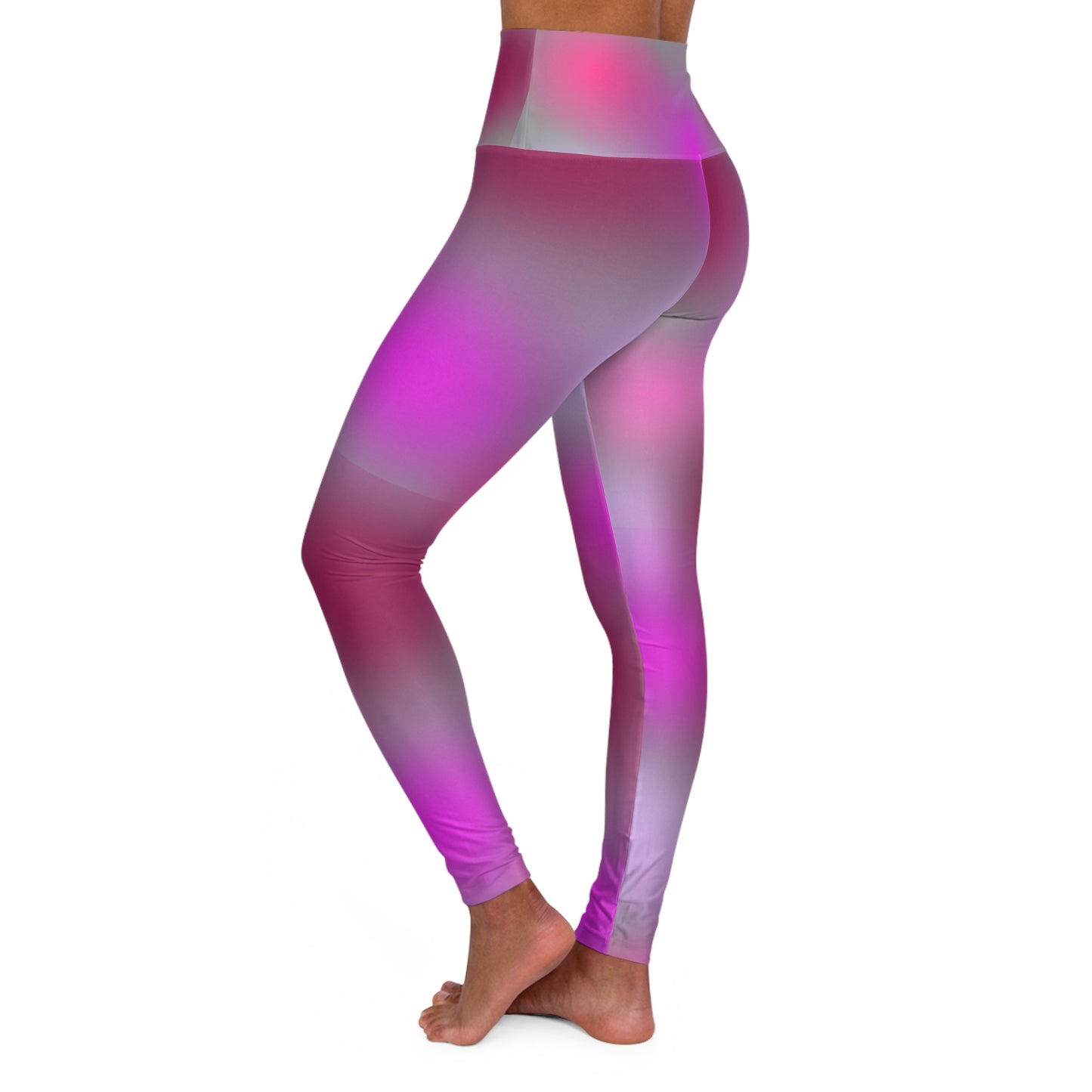 High Waisted Workout Leggings for Woman Pink/Purple Geo on Light Gray