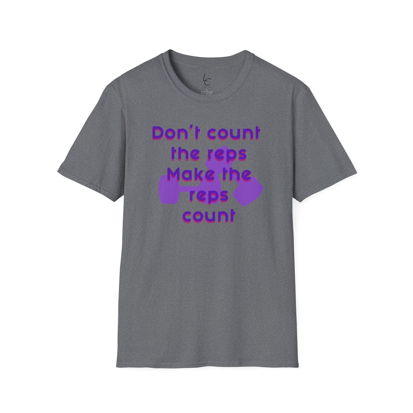 Graphic T-Shirt 'Don't count the reps Make the reps count' in Purple Weights