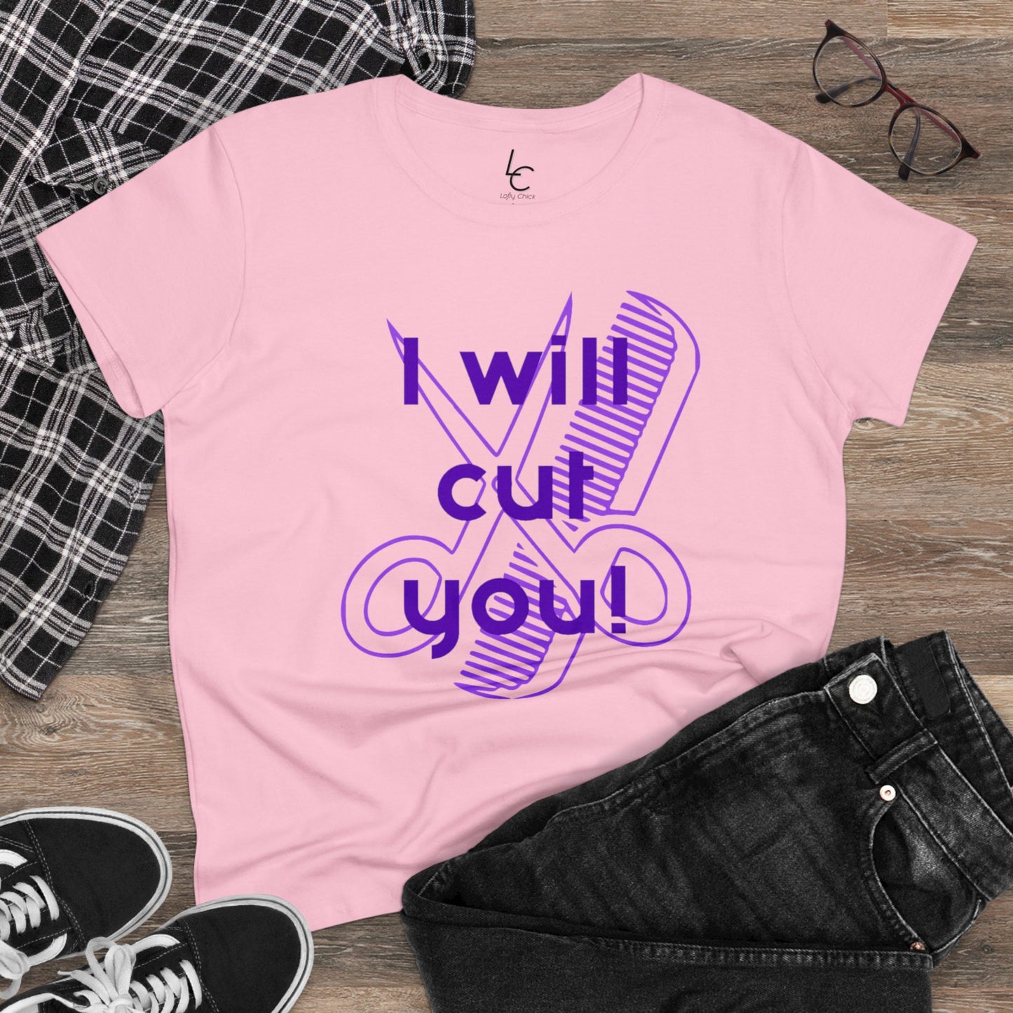 Comfy Cotton Graphic Tee For Hairstylist I Will Cut You Cotton Tee PurpleText Tee Shirt Cotton Tee Cotton T-shirt