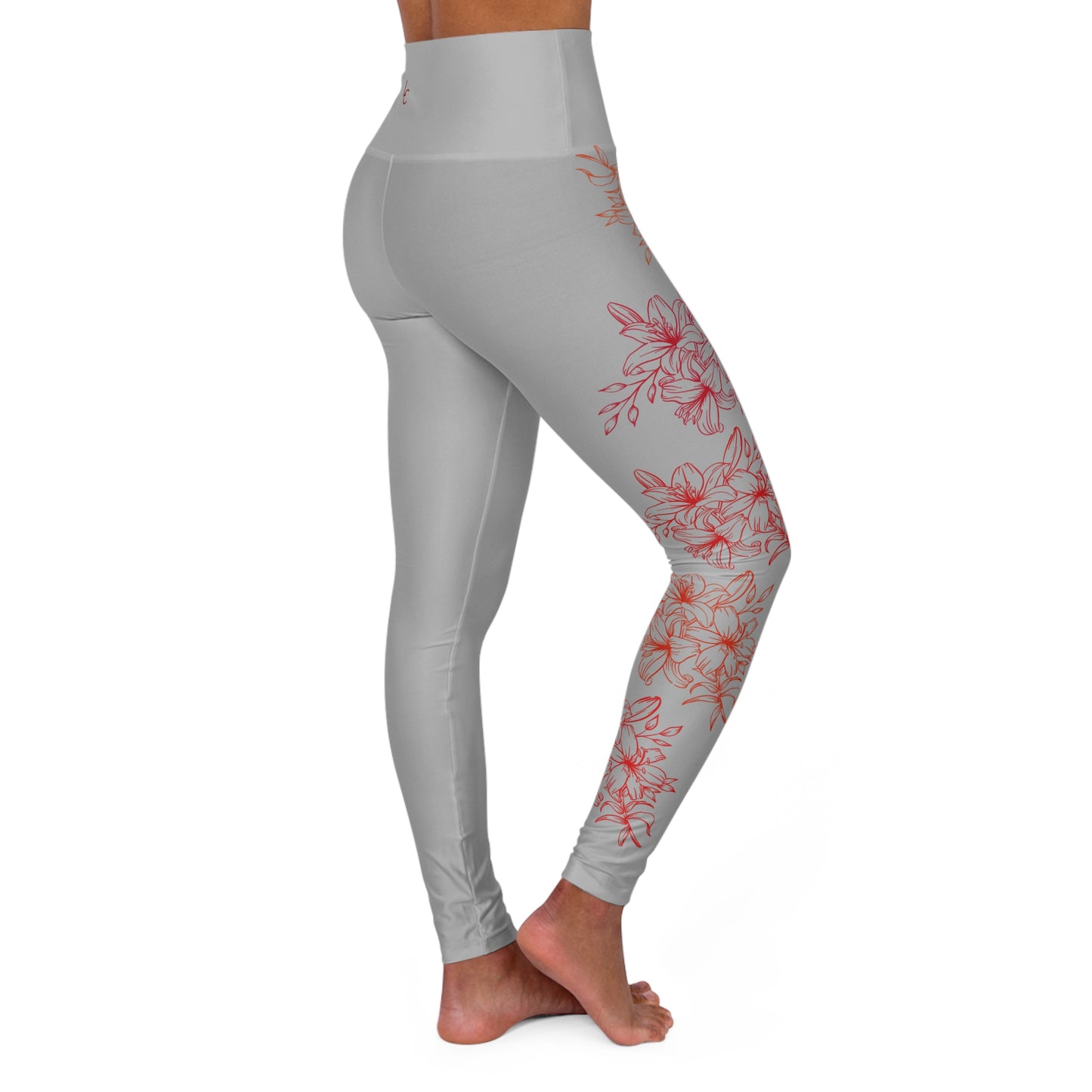 High Waisted Workout leggings Leggings for Woman Workout Gear Compressing Leggings Colorful Leggings Yoga Leggings with Red Flowers on Gray