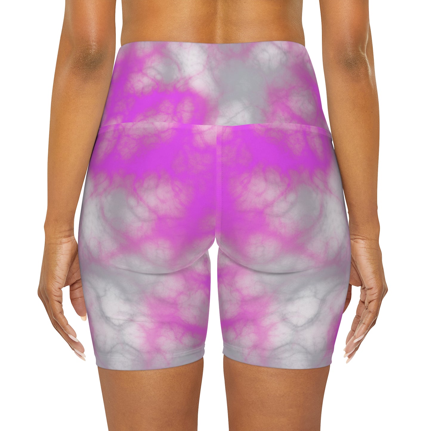 High Waisted Yoga Shorts with Pink and Gray Tie-dye Yoga Shorts for Woman