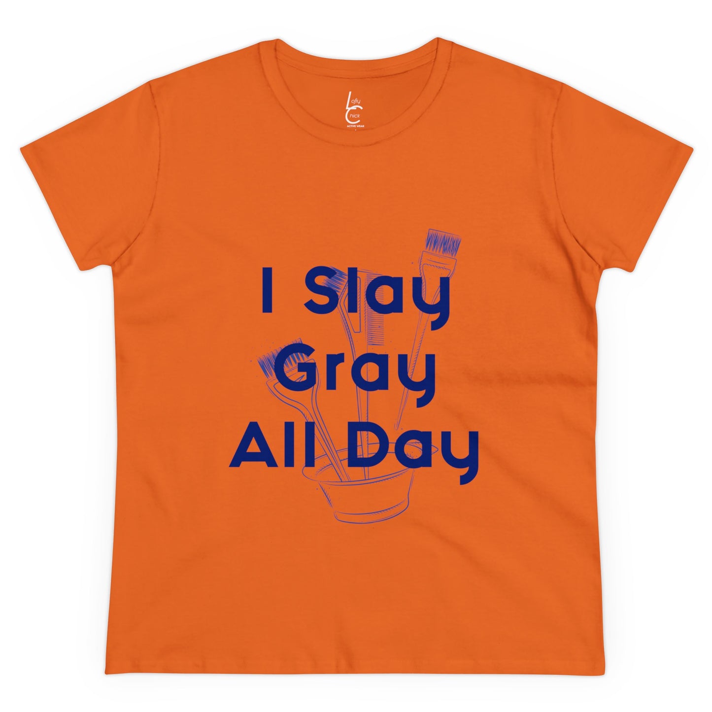 Cotton Graphic Tee for Hairstylist I Slay Gray All Day Cotton Tee Blue Text Tee Shirt Cotton Tee