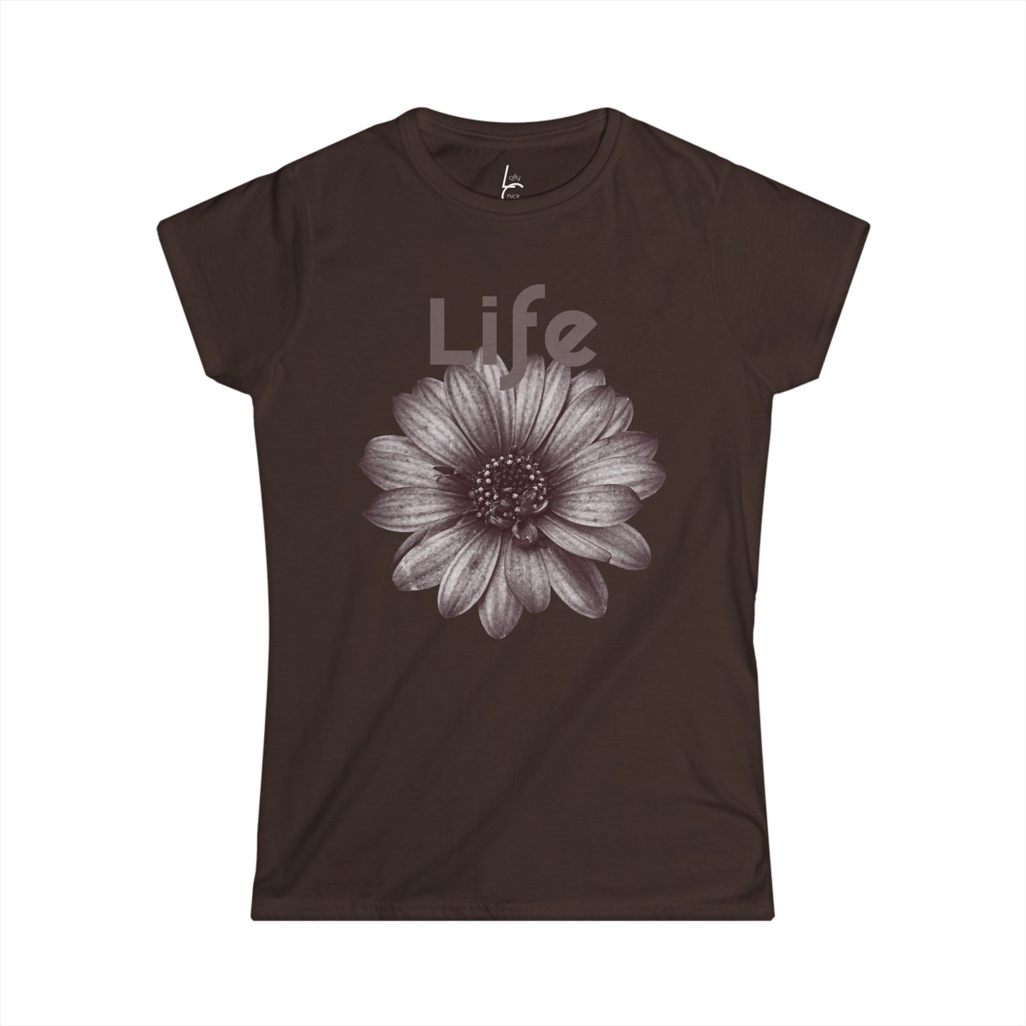 Comfort Fit Tee Garden Design Black and White Flower Cotton Tee Fitted T-shirt Soft Tee Woman's T-shirt