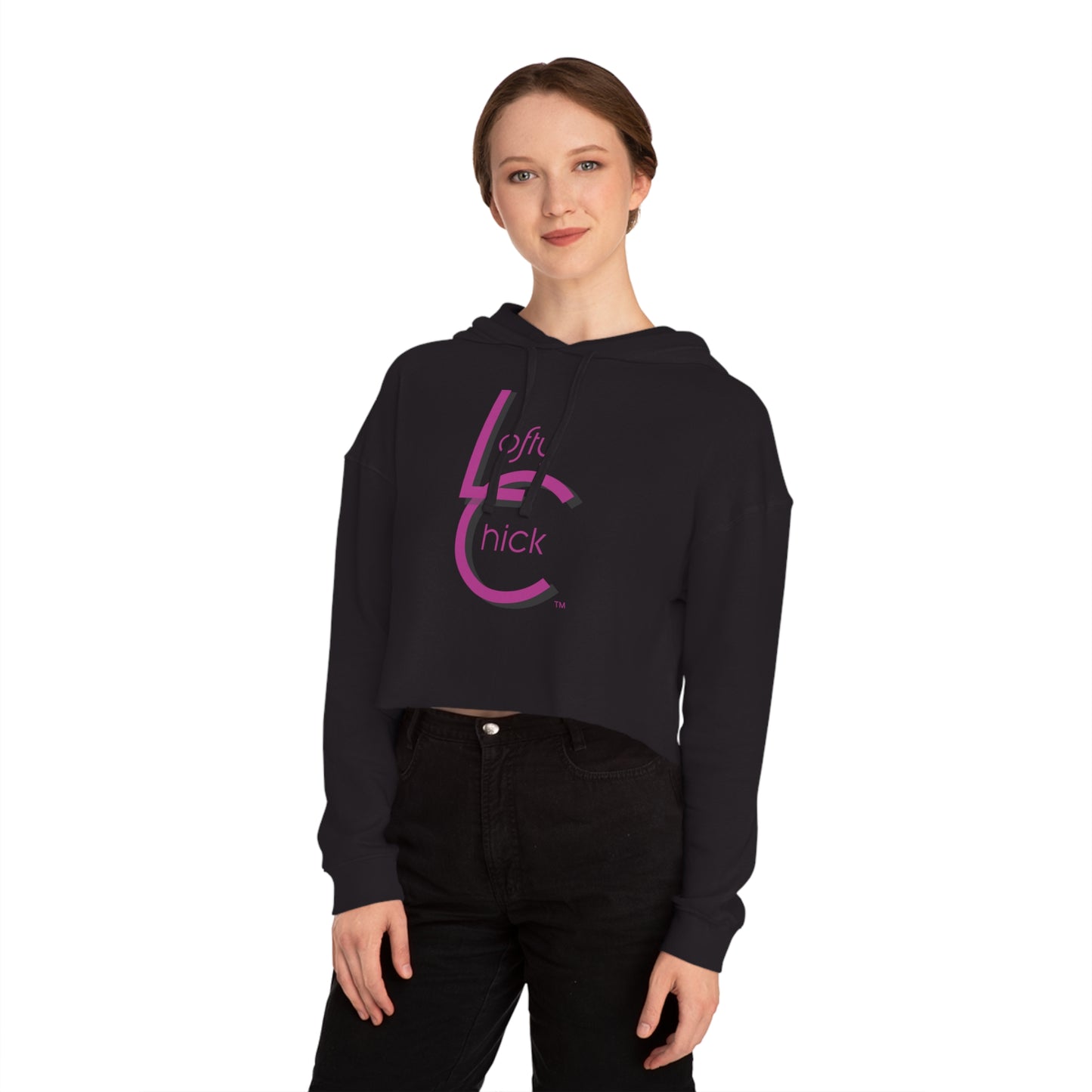Cropped Hooded Sweatshirt With Lofty Chick Logo on Front Cropped Hoodie Active Wear Pink
