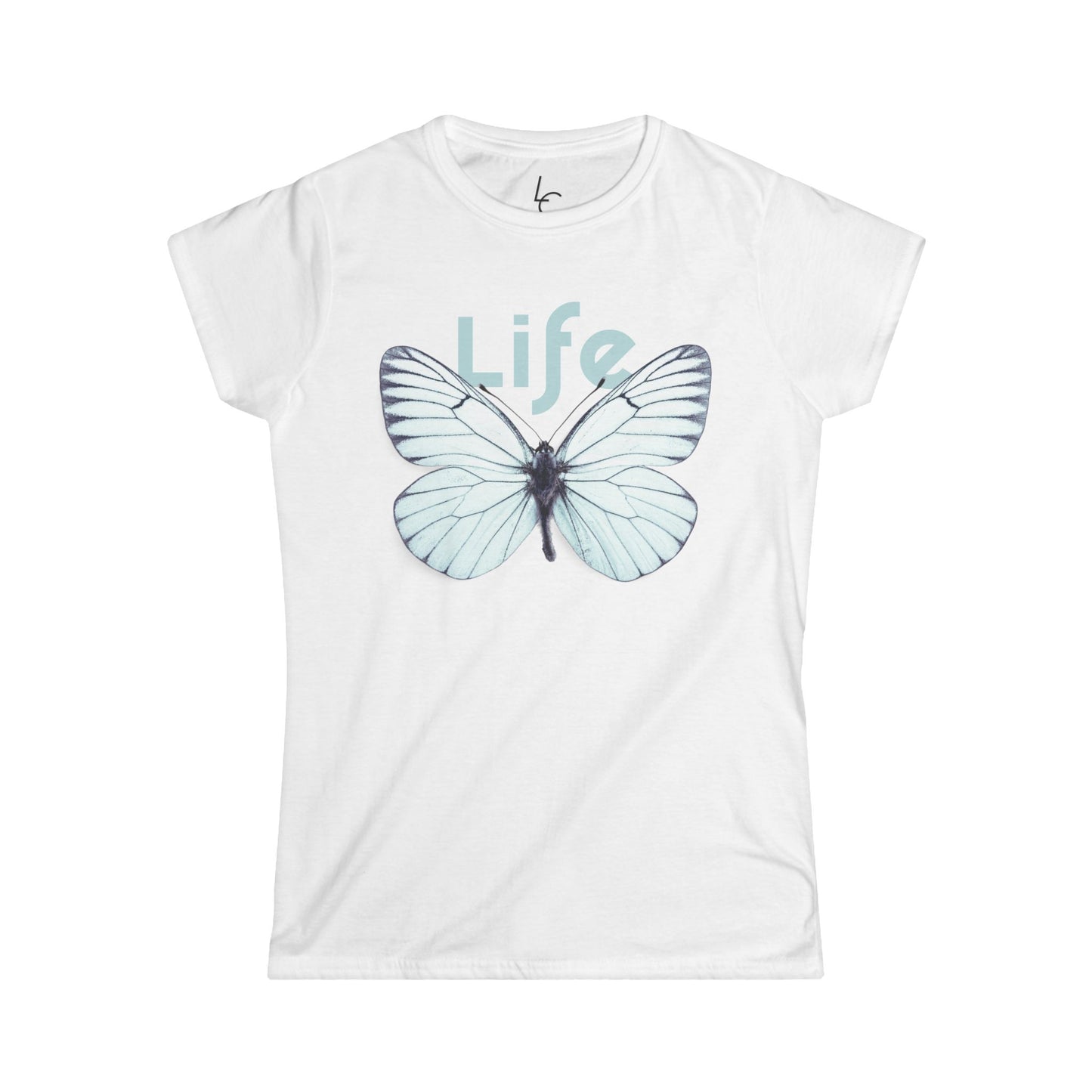 Comfort Fit Tee Garden Design White Butterfly Cotton Tee Fitted T-shirt Soft Tee Woman's T-shirt