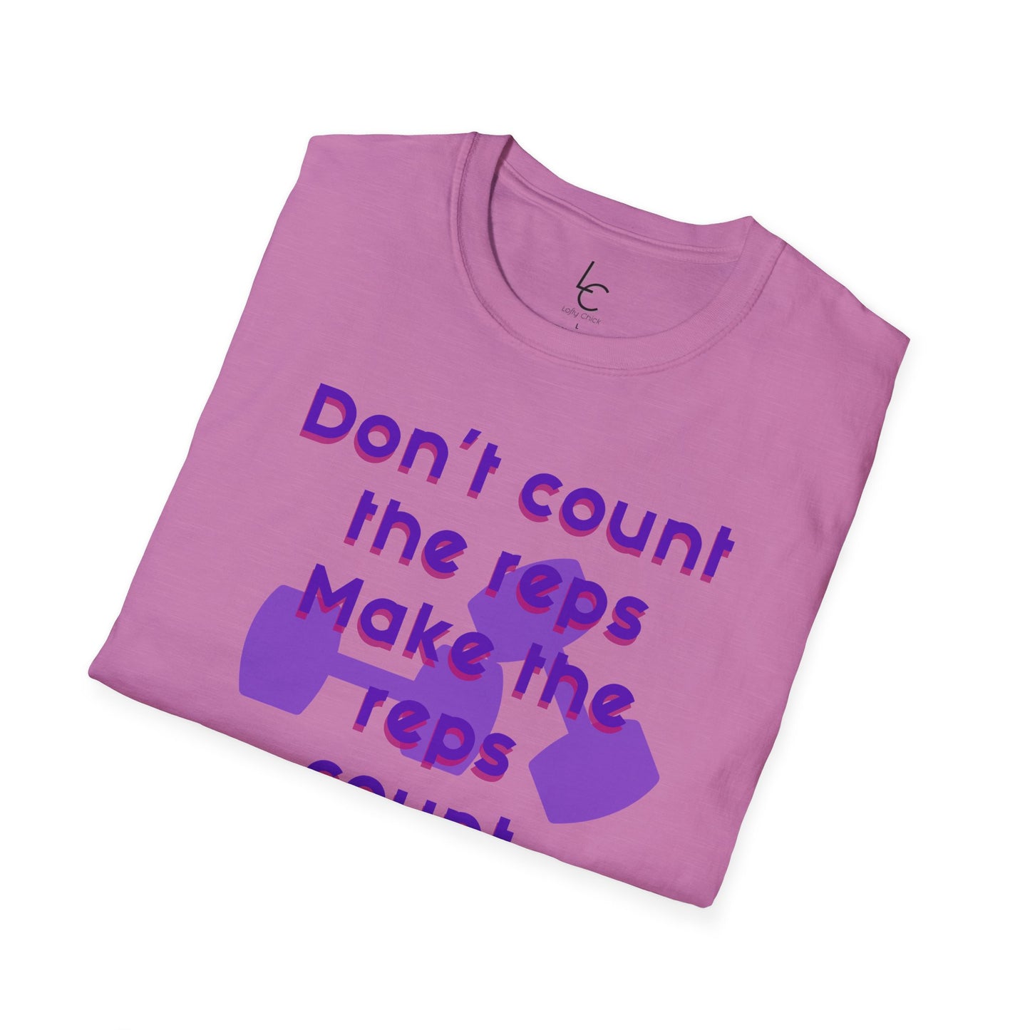 Graphic T-Shirt 'Don't count the reps Make the reps count' in Purple Weights