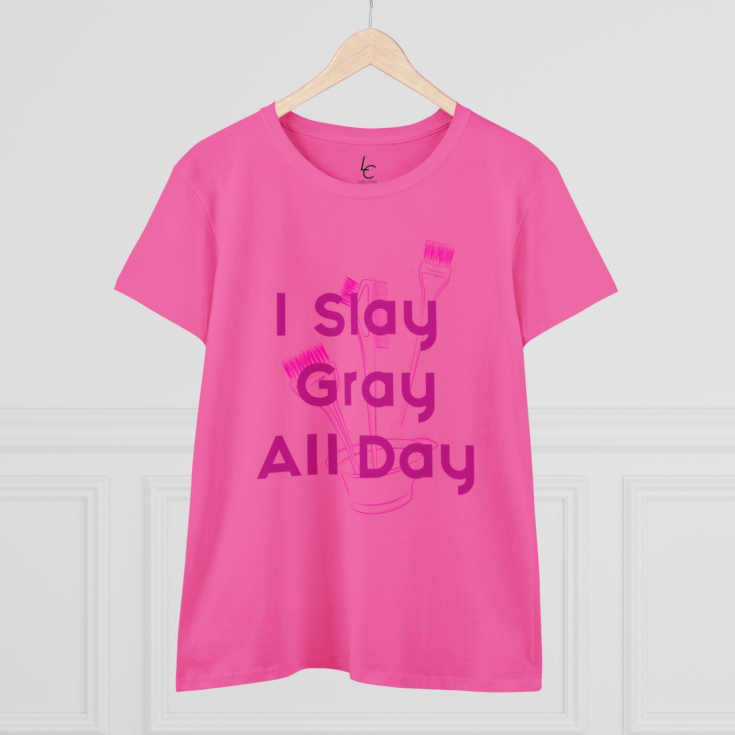 Cotton Graphic Tee for Hairstylist I Slay Gray All Day Cotton Tee Pink Text Tee Shirt Cotton Tee