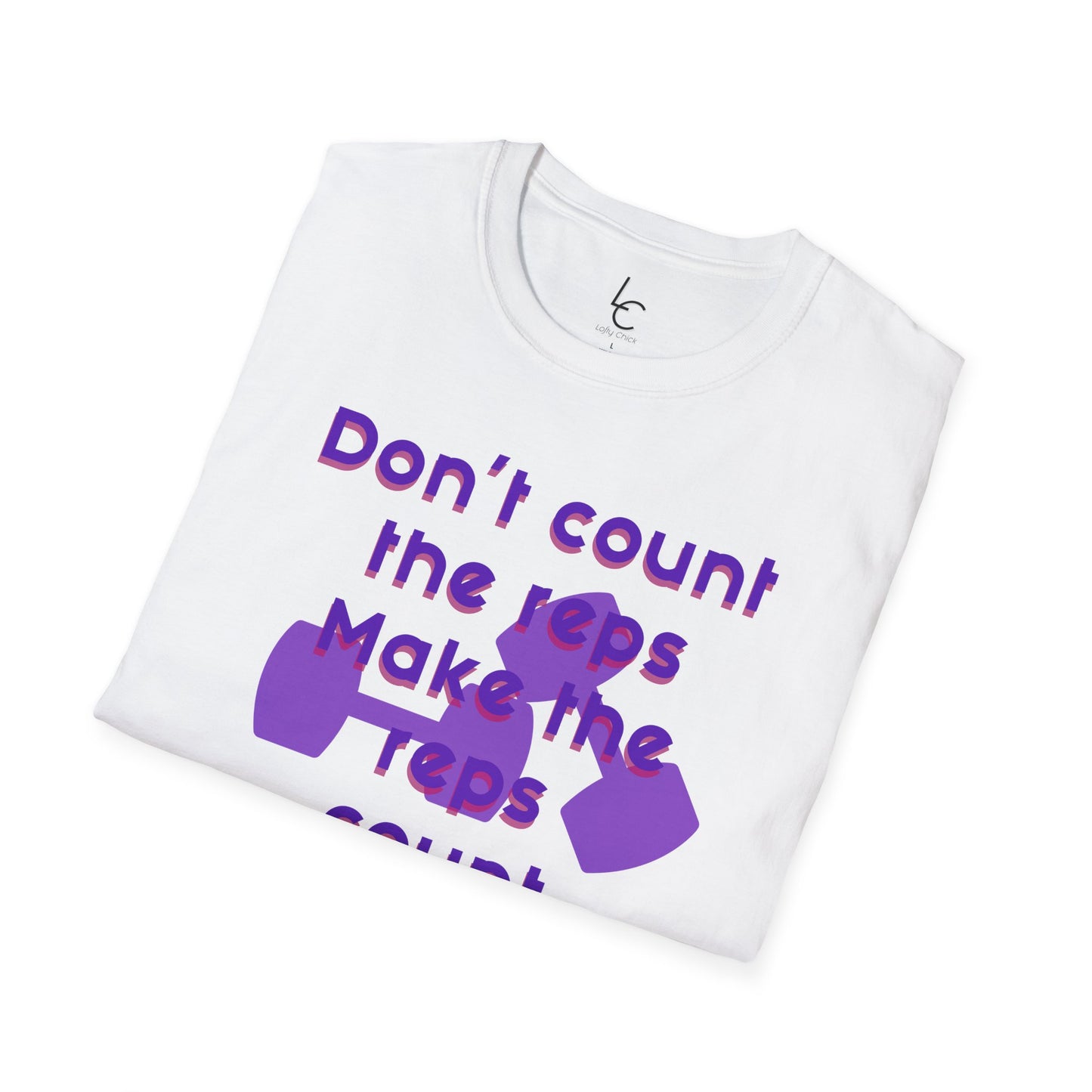 Graphic T-Shirt 'Don't count the reps Make the reps count' in Purple Weights