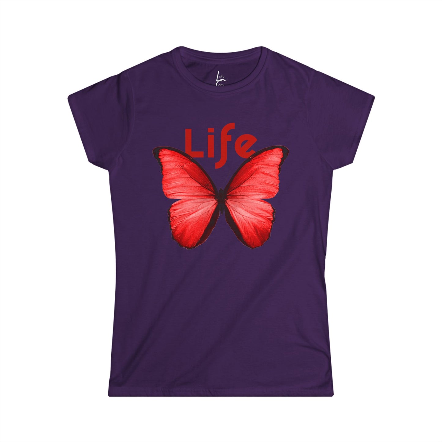 Comfort Fit Tee Garden Design Red Butterfly Cotton Tee Fitted T-shirt Soft Tee Woman's T-shirt