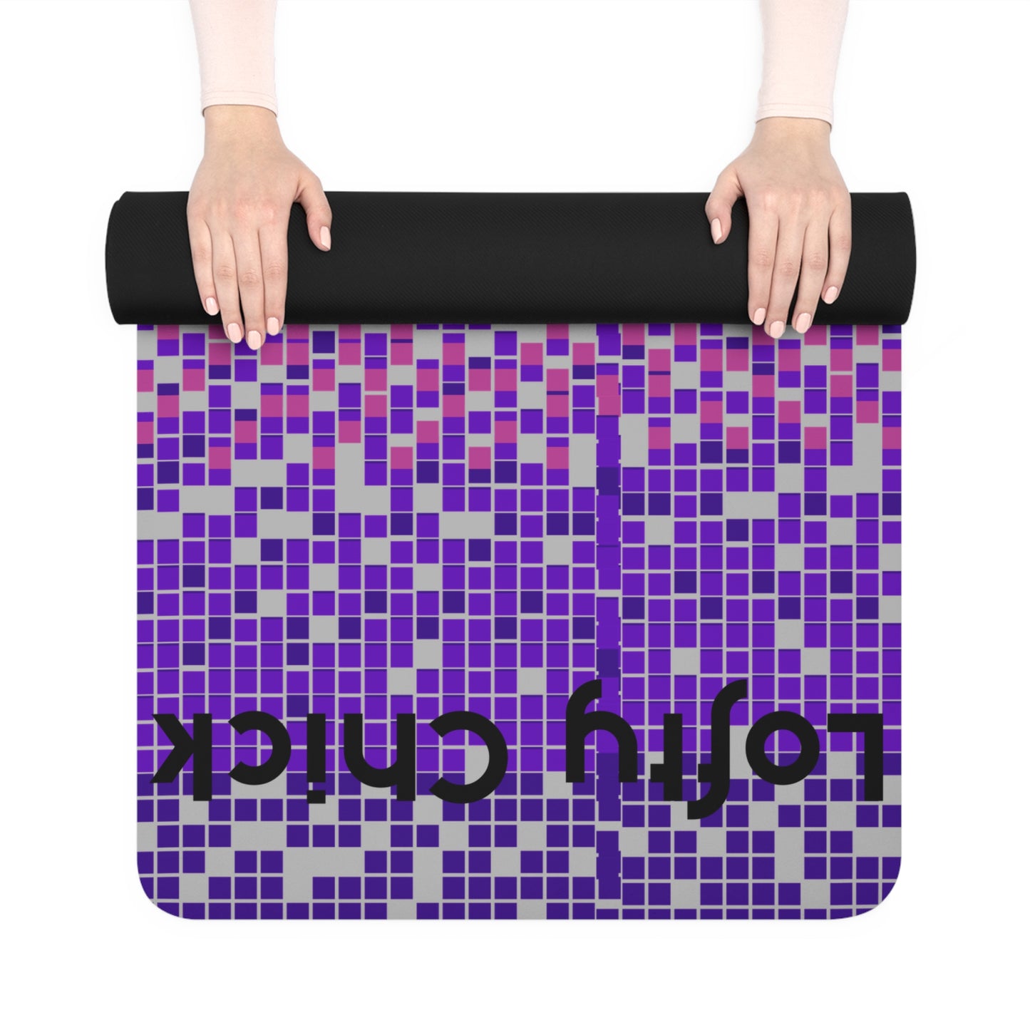 Rubber Yoga Mat Purple Pink Pixels Lofty Chick Non-Slip Exercise Pilates Gym Fitness, Eco-Friendly Extra Thick Workout Mat, Meditation Gift Idea