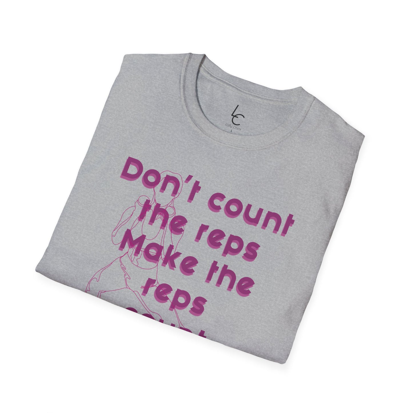 Graphic T-Shirt 'Don't count the reps Make the reps count' in Pink