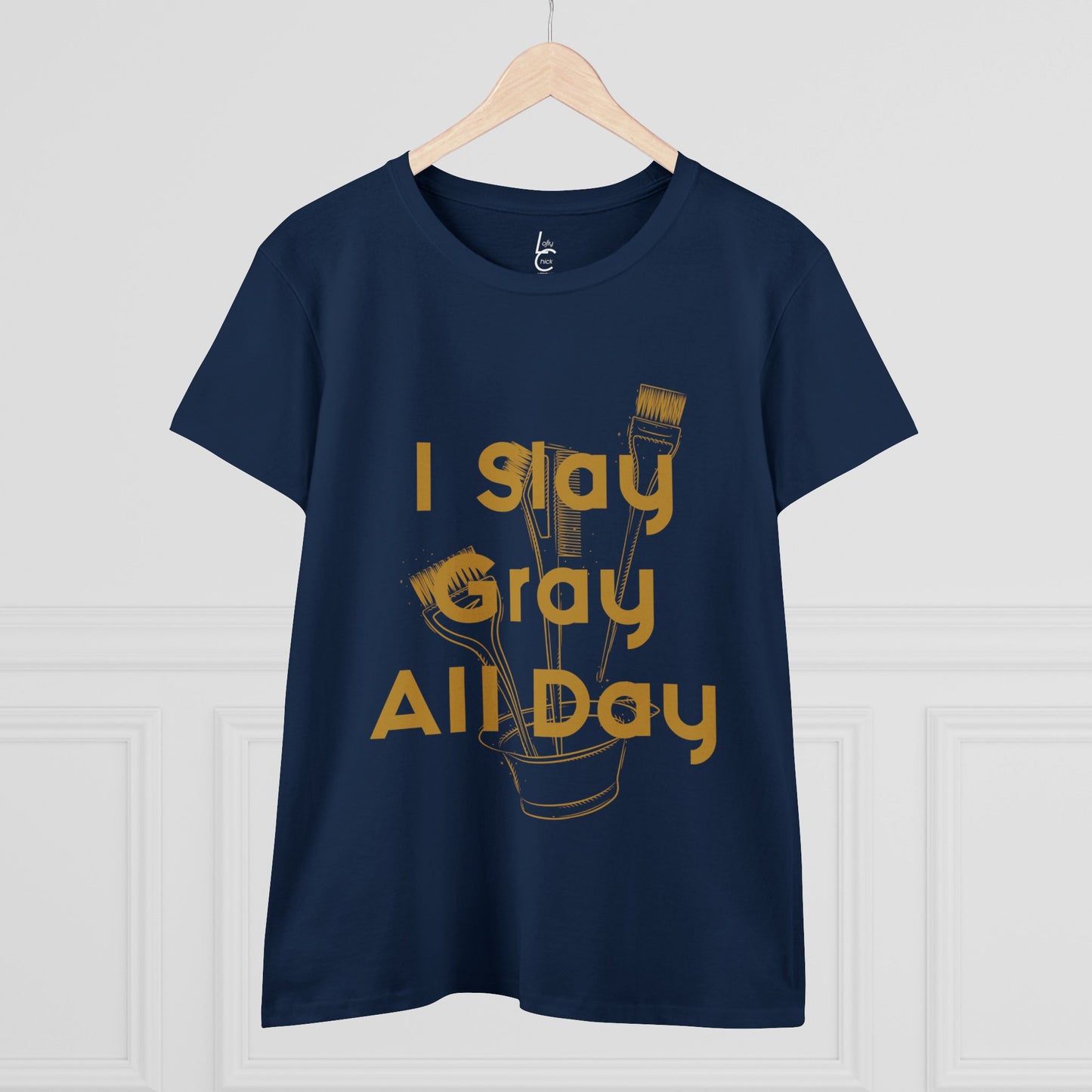 Cotton Graphic Tee I Slay Gray All Day For Hairstylist Cotton Tee Gold Text Tee Shirt Cotton Tee