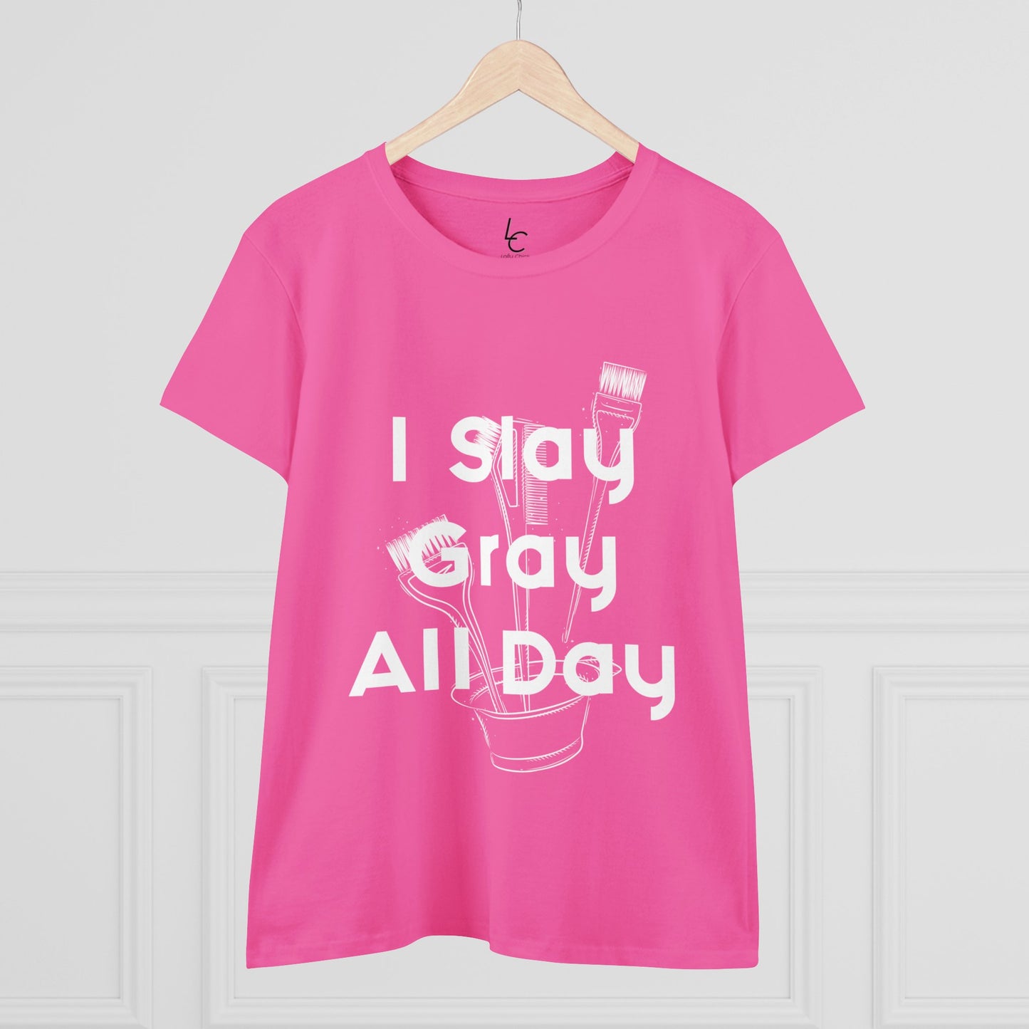 Cotton Graphic Tee For Hairstylist I Slay Gray All Day Cotton Tee White Text Tee Shirt Cotton Tee Gift For Hairstyist Fashion Tee