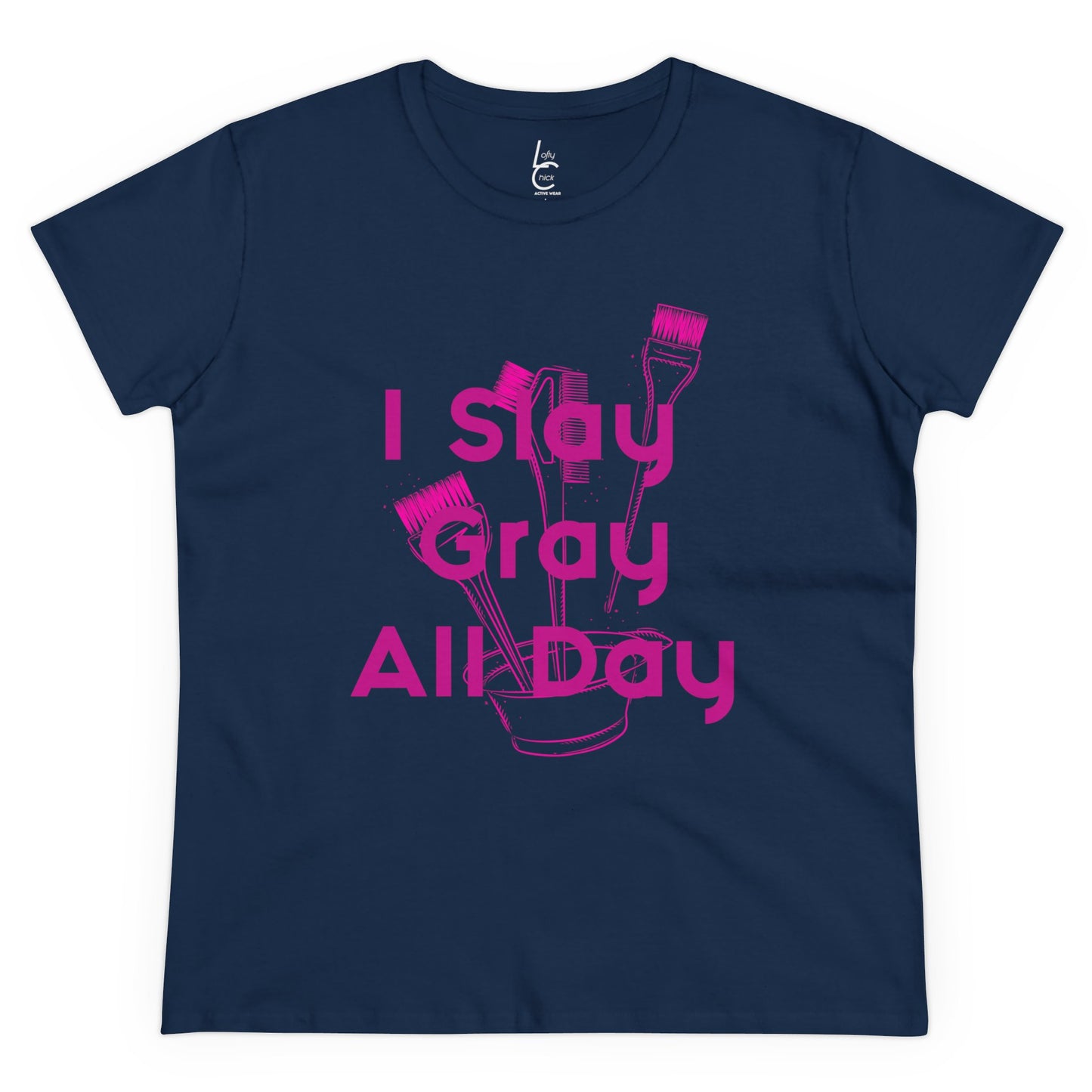 Cotton Graphic Tee for Hairstylist I Slay Gray All Day Cotton Tee Pink Text Tee Shirt Cotton Tee