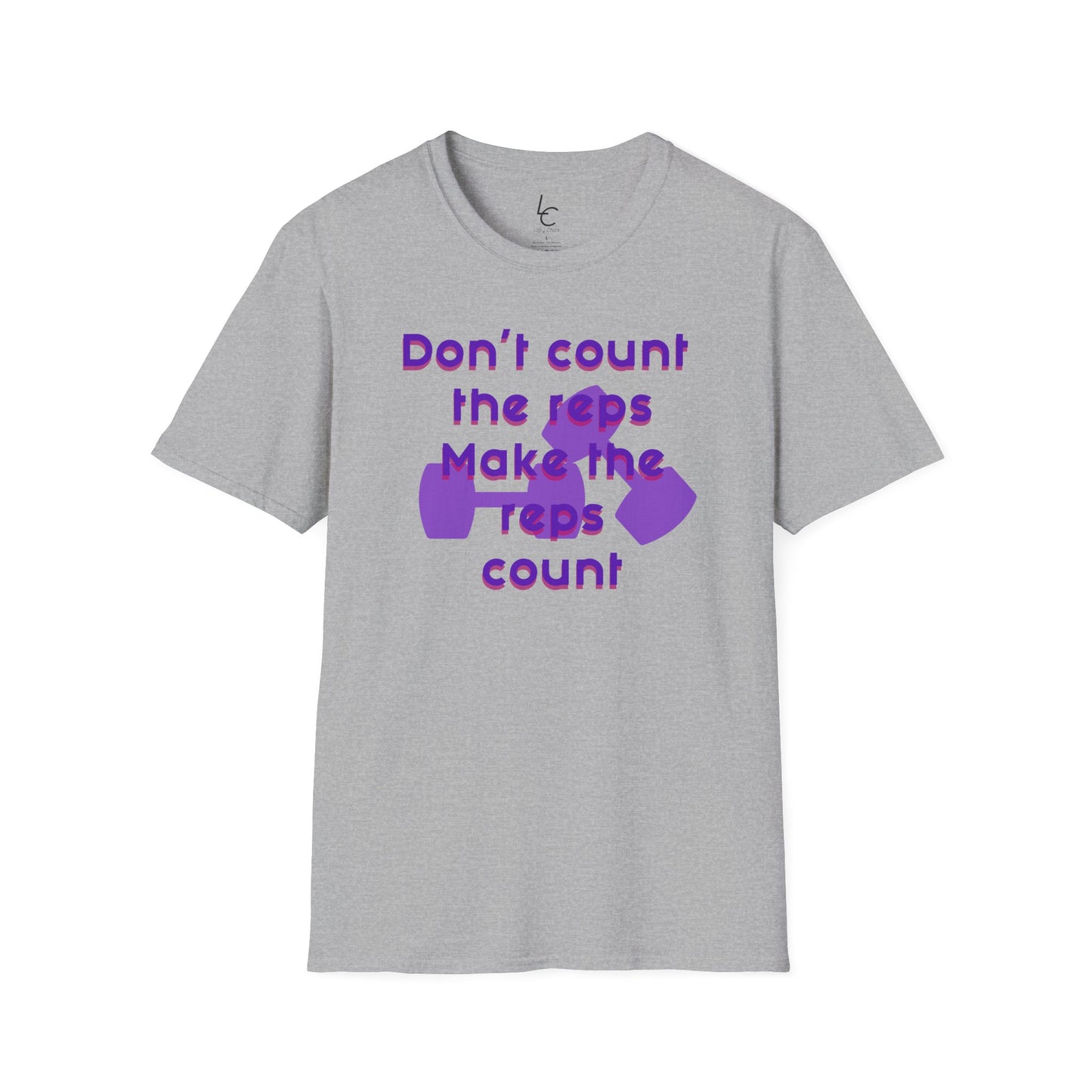 Graphic T-Shirt 'Don't count the reps Make the reps count' in Purple Weights
