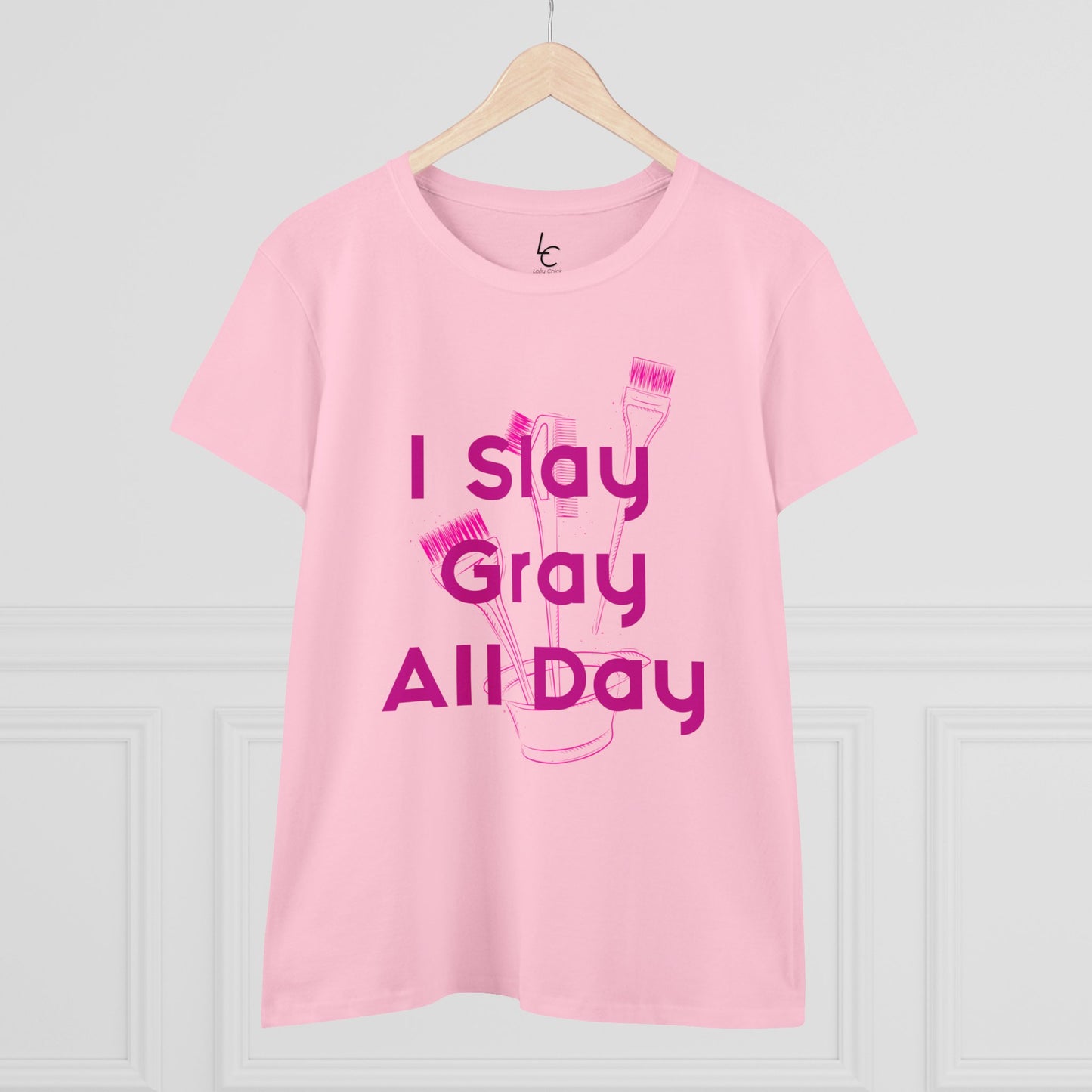Cotton Graphic Tee for Hairstylist I Slay Gray All Day Cotton Tee Pink Text Tee Shirt Cotton Tee