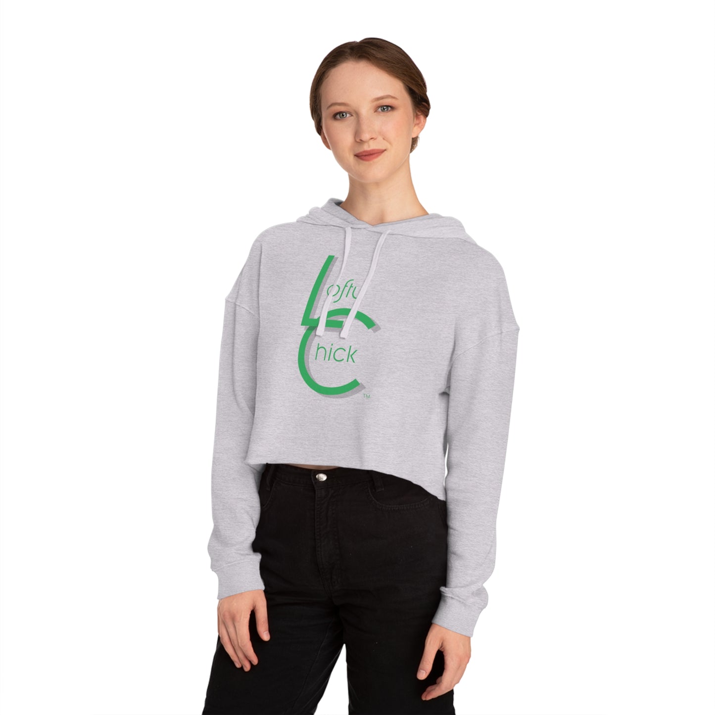 Cropped Hooded Sweatshirt With Lofty Chick Logo on Front Cropped Hoodie Active Wear Green